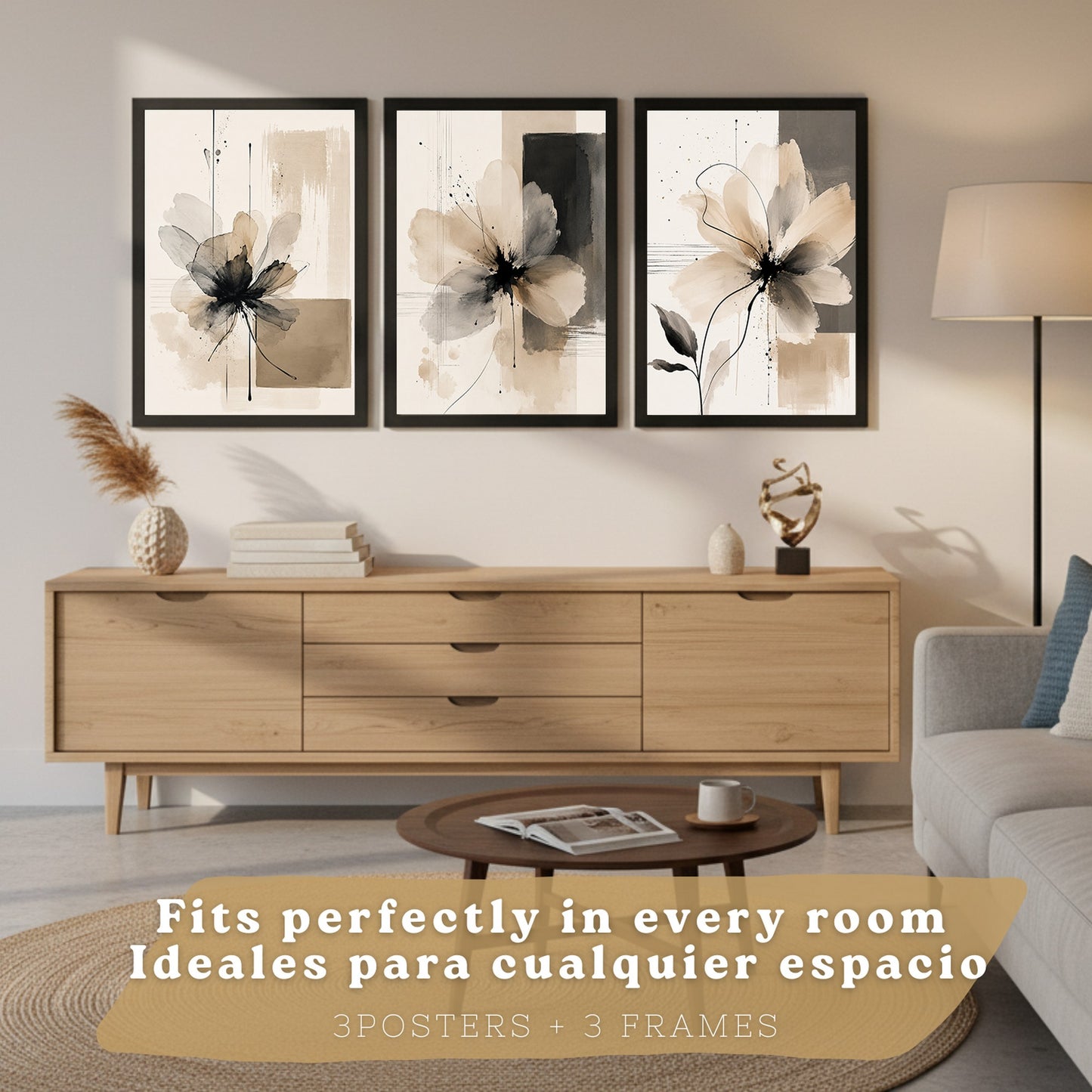 Posters Florales Neutros con Arte de Flores Beige en Acuarela