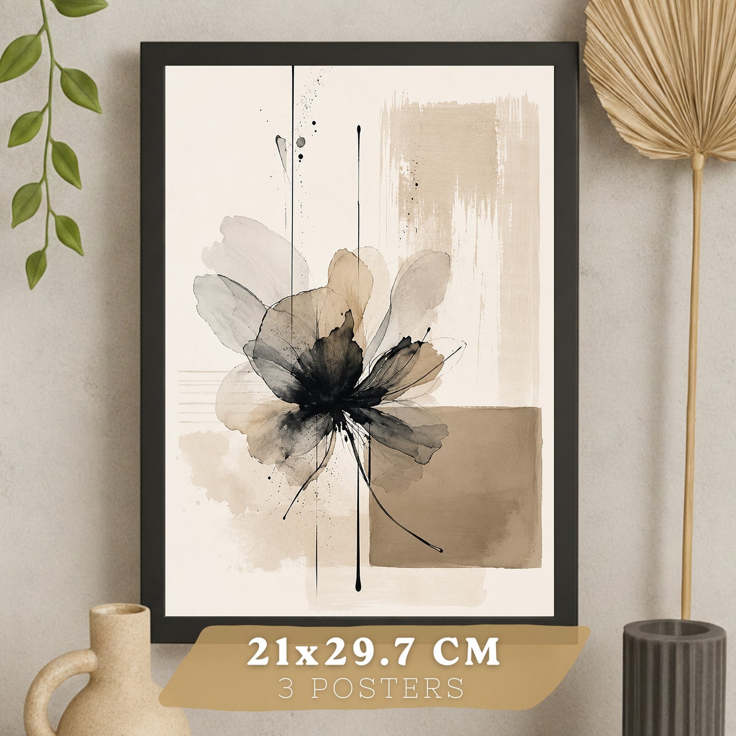Posters Florales Neutros con Arte de Flores Beige en Acuarela