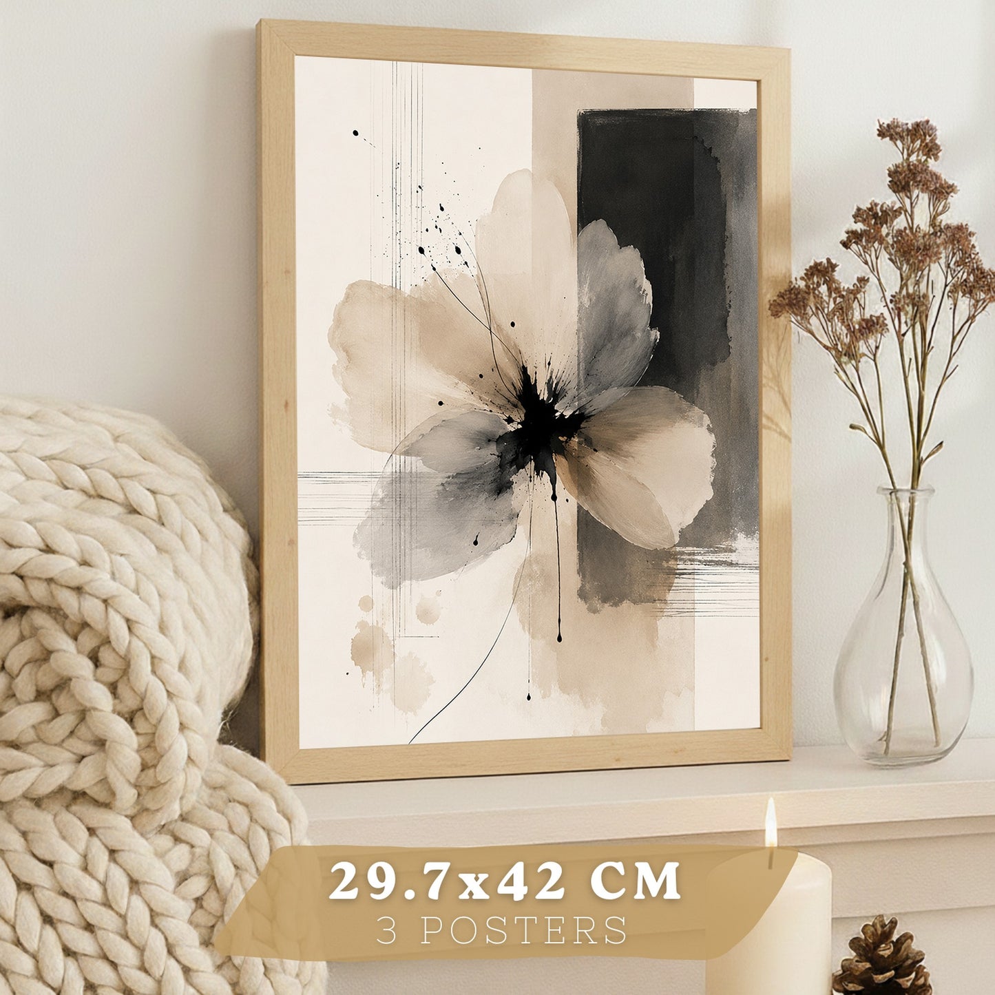 Posters Florales Neutros con Arte de Flores Beige en Acuarela