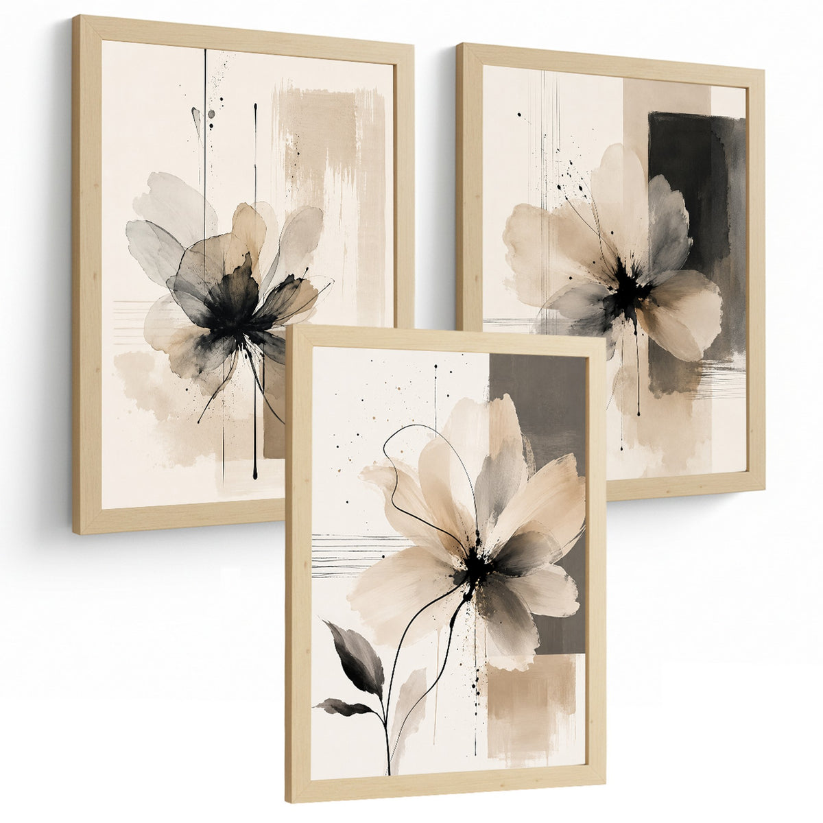 Posters Florales Neutros con Arte de Flores Beige en Acuarela