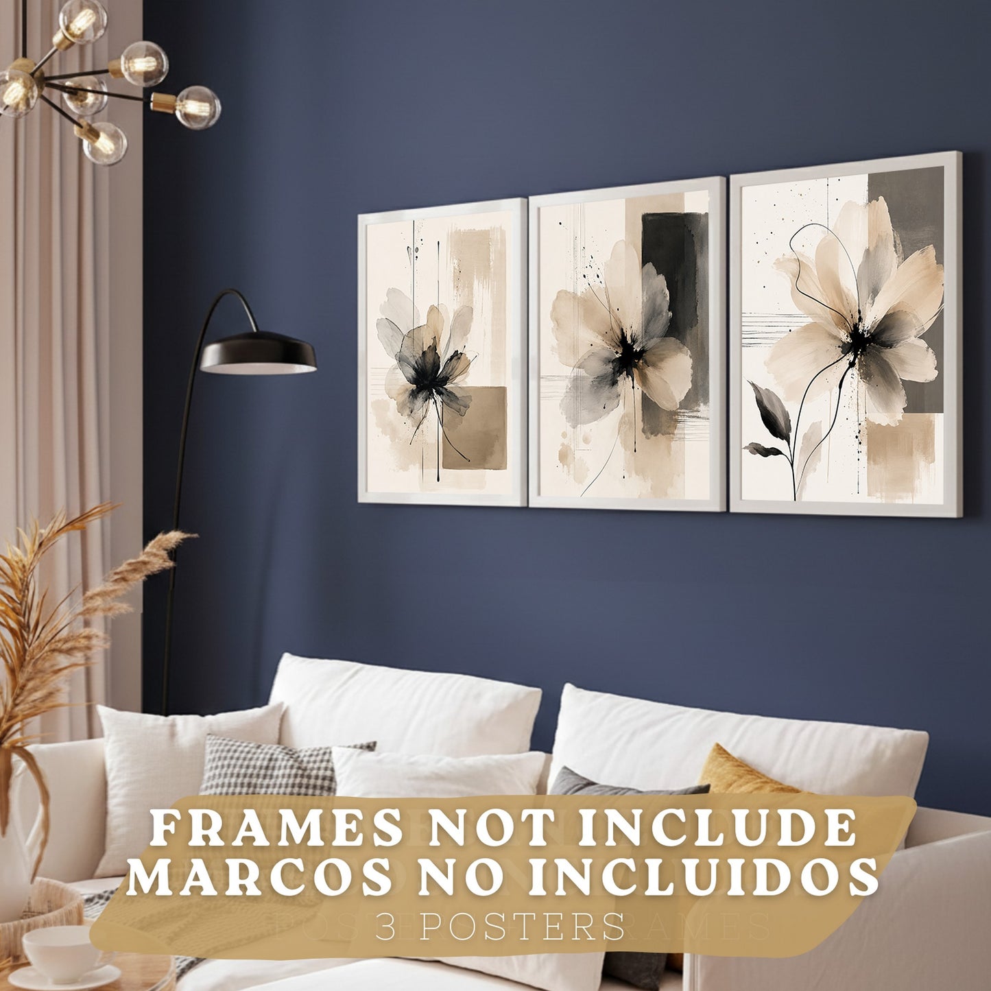 Posters Florales Neutros con Arte de Flores Beige en Acuarela