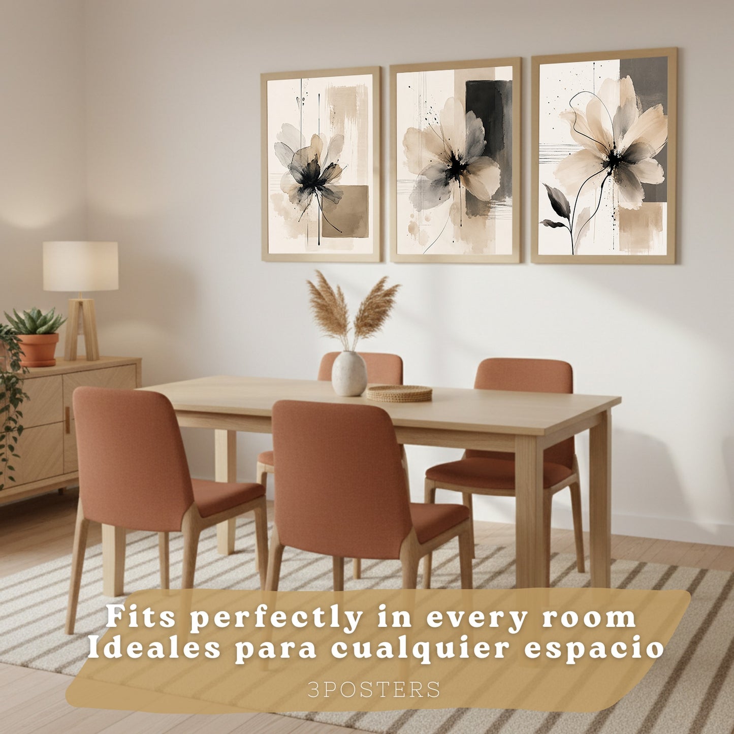 Posters Florales Neutros con Arte de Flores Beige en Acuarela