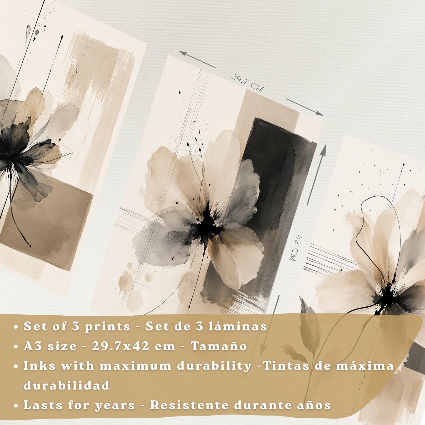 Posters Florales Neutros con Arte de Flores Beige en Acuarela