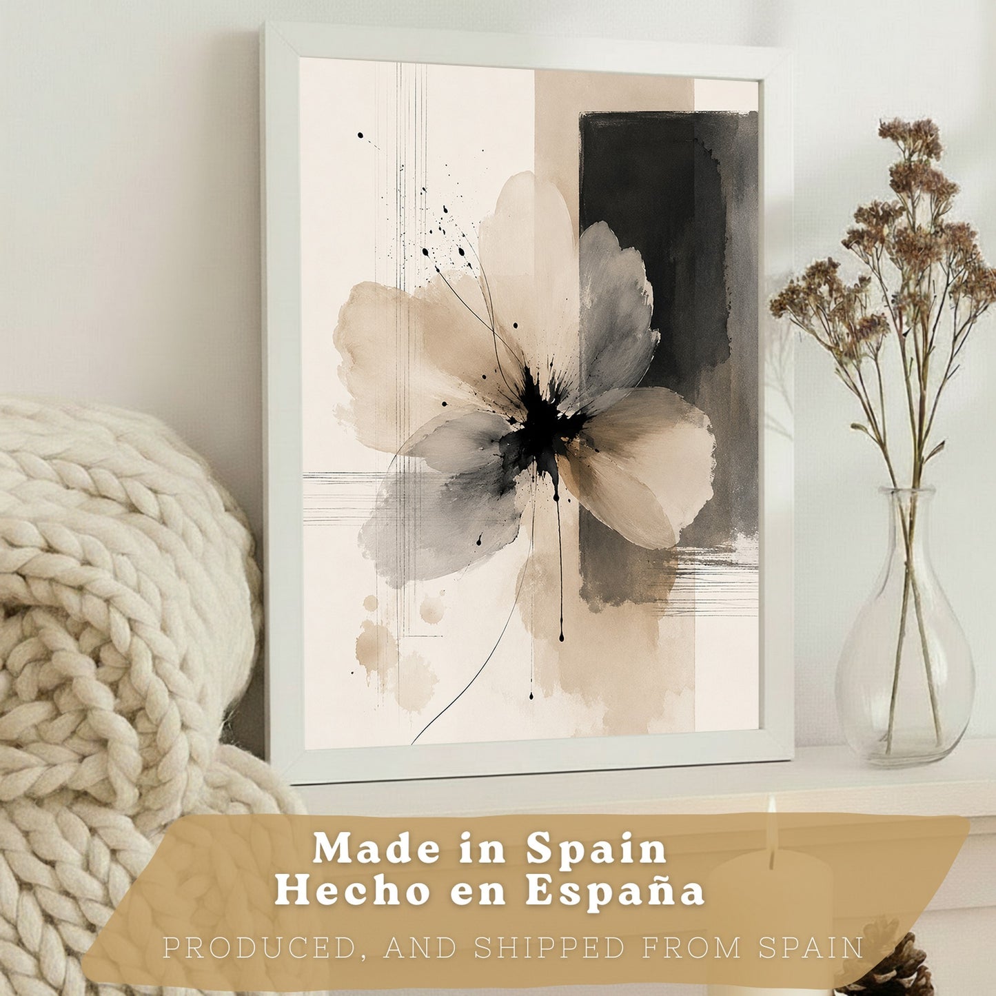 Posters Florales Neutros con Arte de Flores Beige en Acuarela