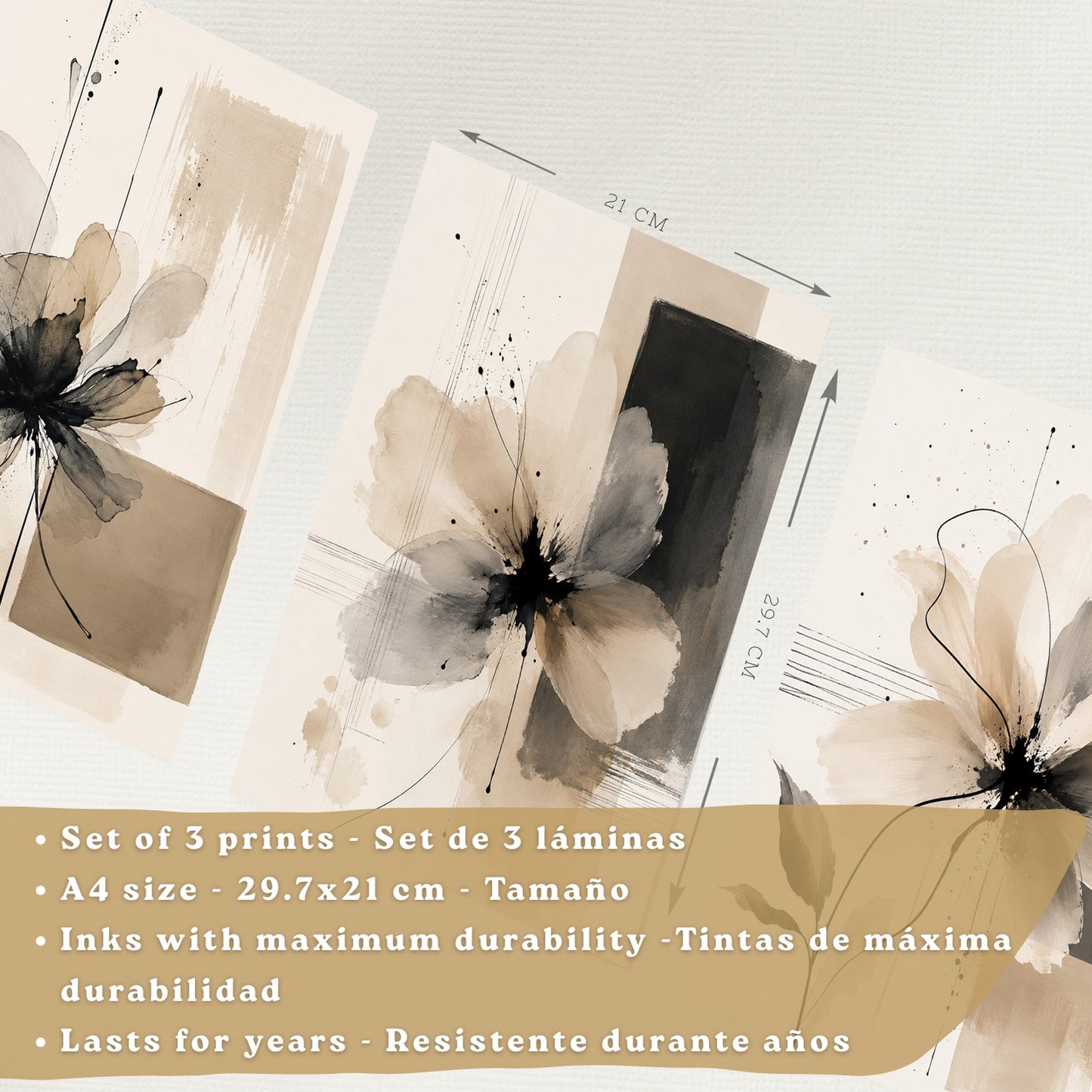 Posters Florales Neutros con Arte de Flores Beige en Acuarela