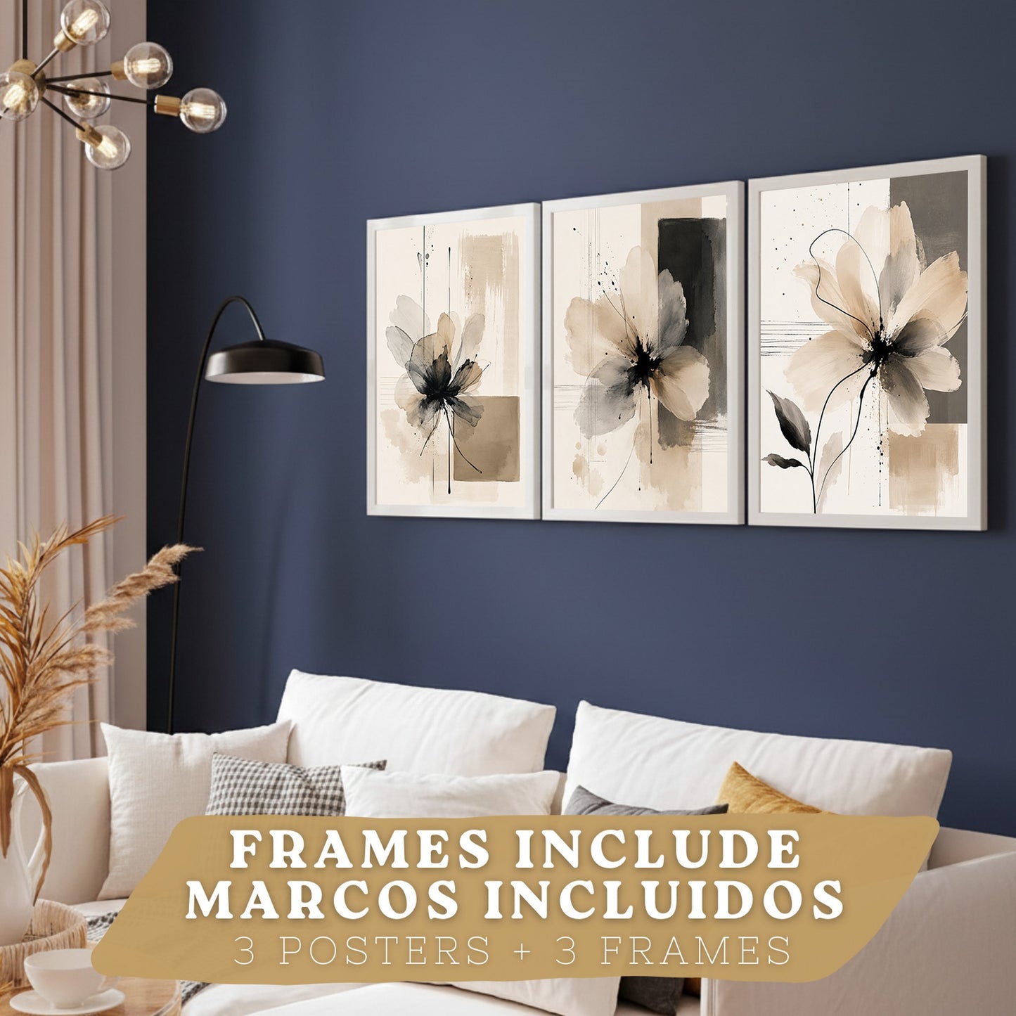 Posters Florales Neutros con Arte de Flores Beige en Acuarela