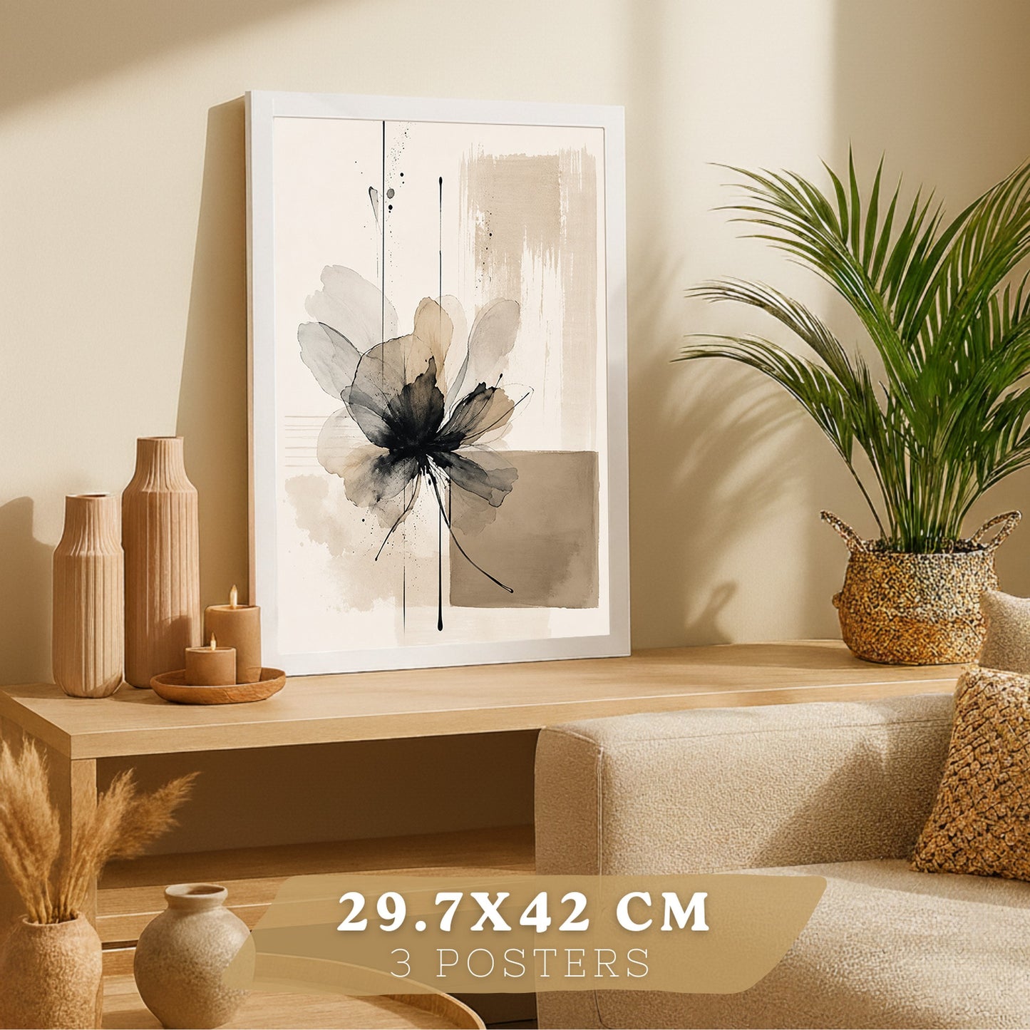 Posters Florales Neutros con Arte de Flores Beige en Acuarela