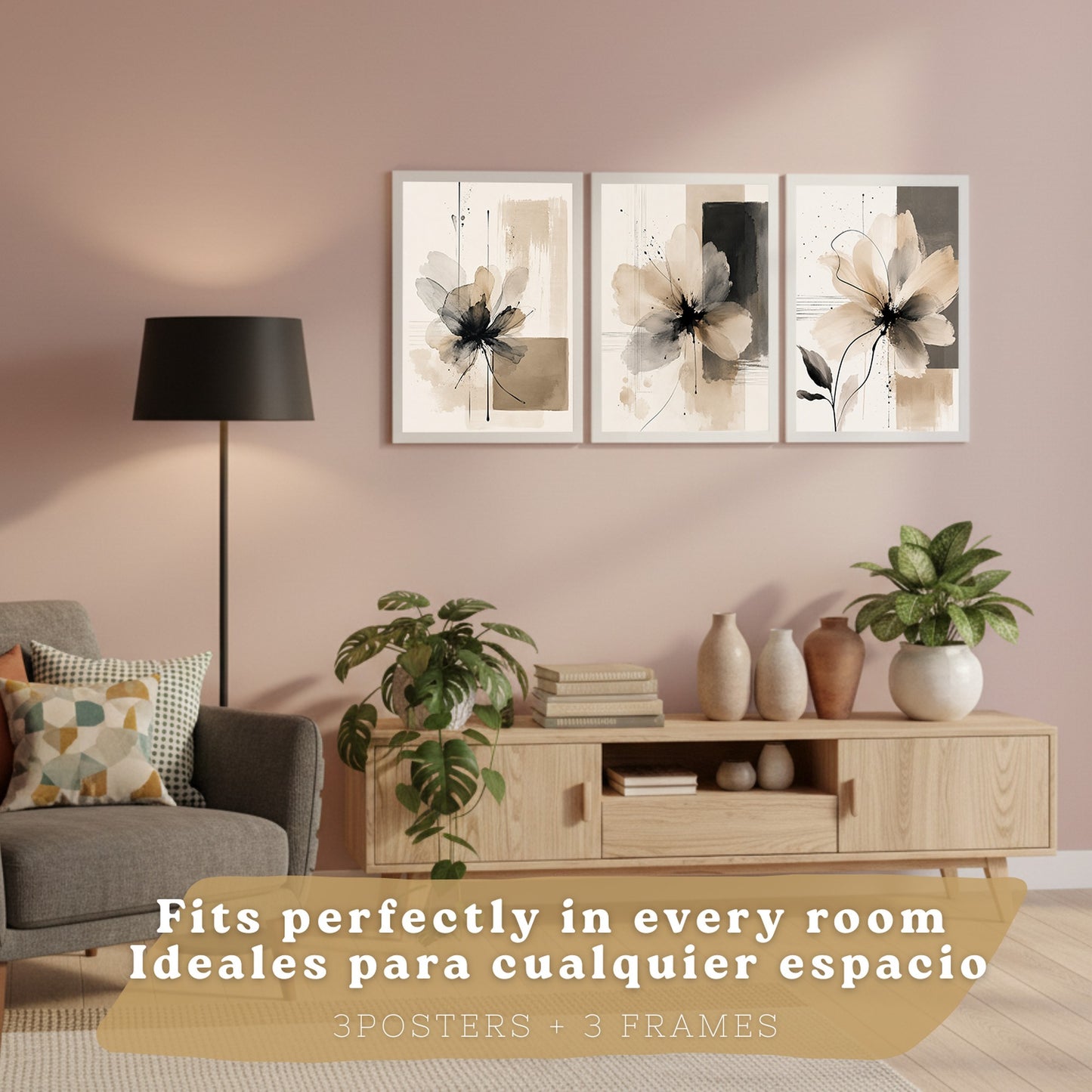 Posters Florales Neutros con Arte de Flores Beige en Acuarela