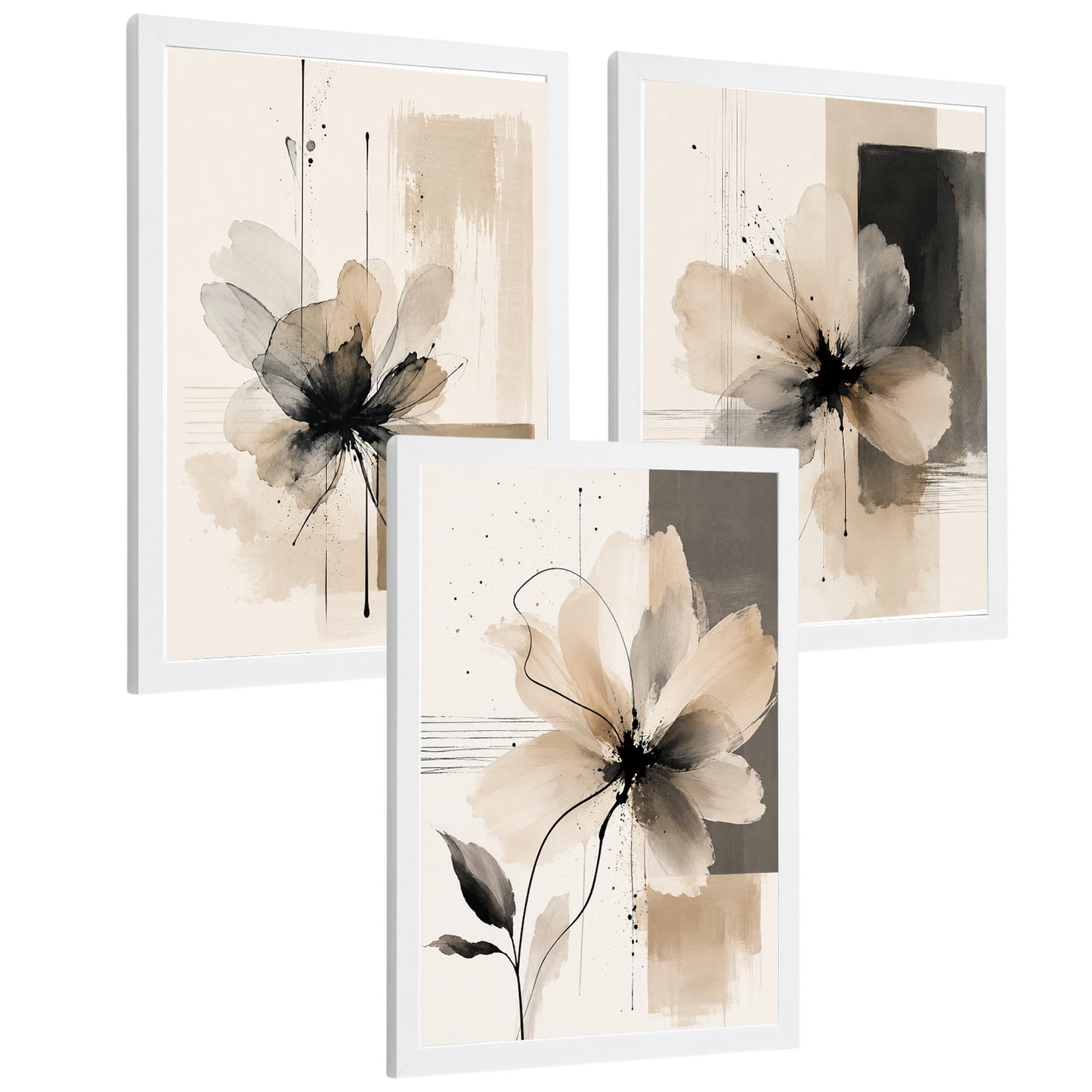 Posters Florales Neutros con Arte de Flores Beige en Acuarela