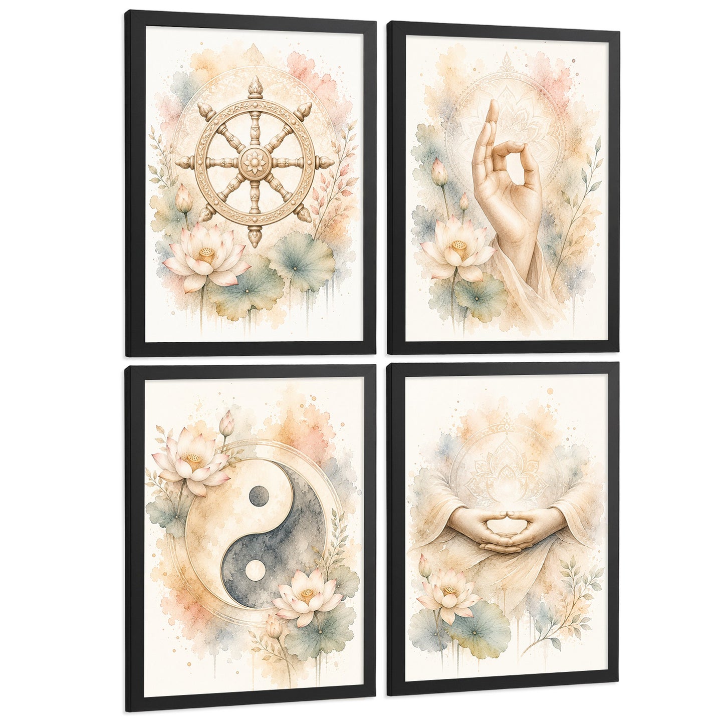 Posters Espirituales con Rueda del Dharma, Yin Yang y Meditación