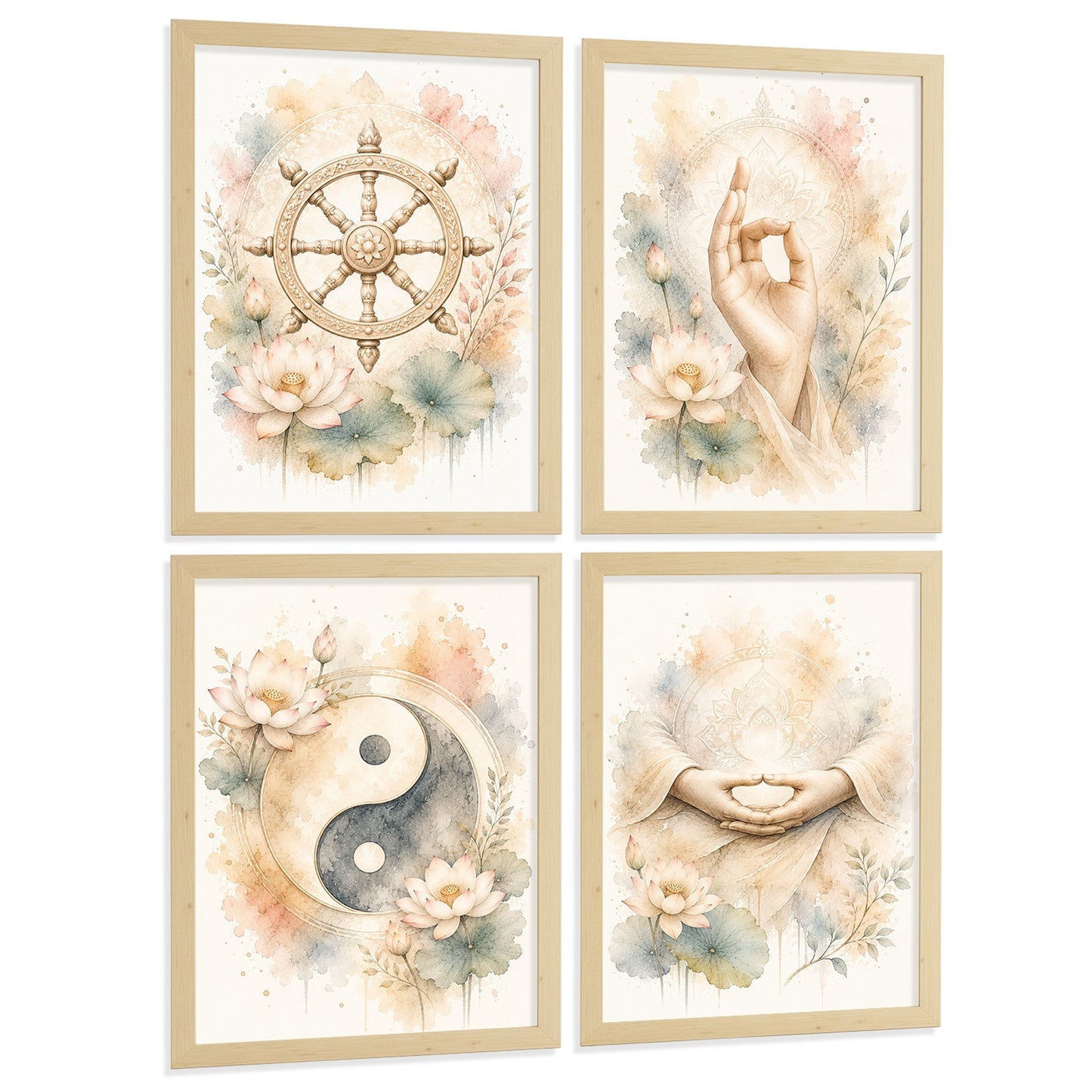 Posters Espirituales con Rueda del Dharma, Yin Yang y Meditación