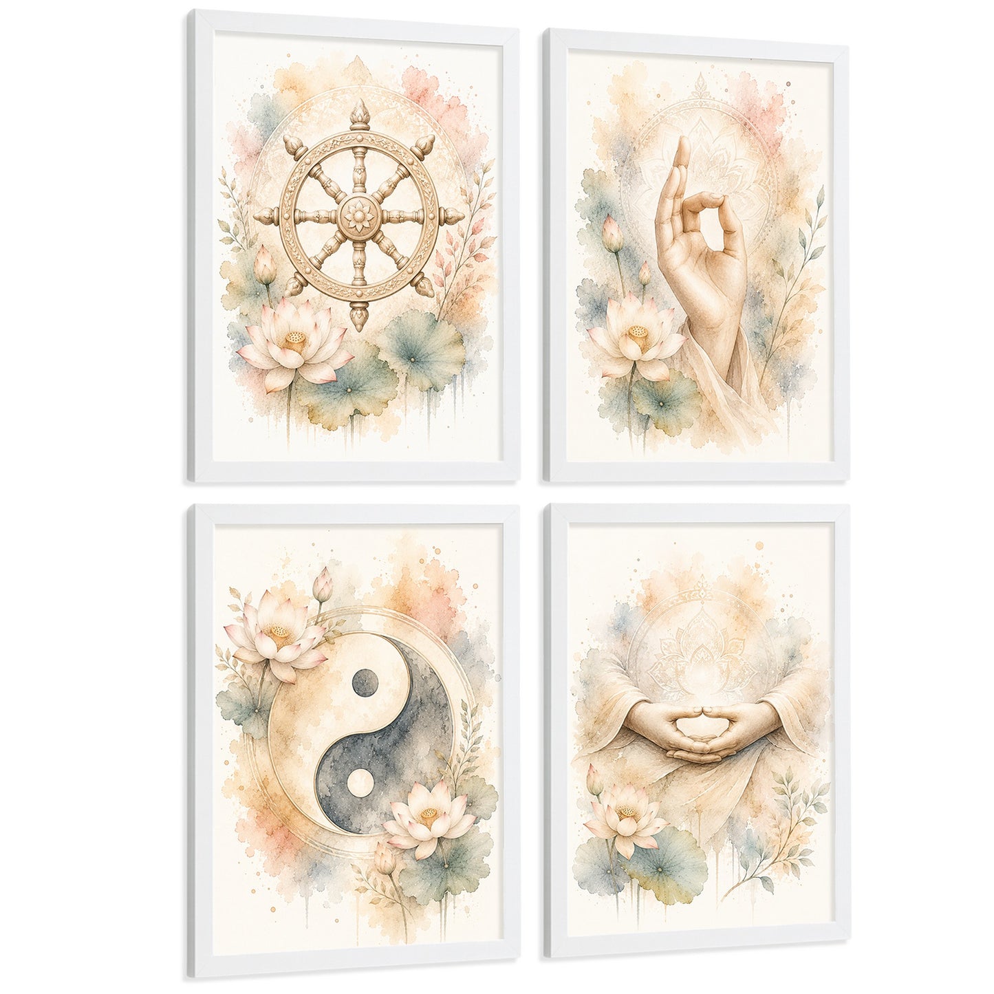 Posters Espirituales con Rueda del Dharma, Yin Yang y Meditación