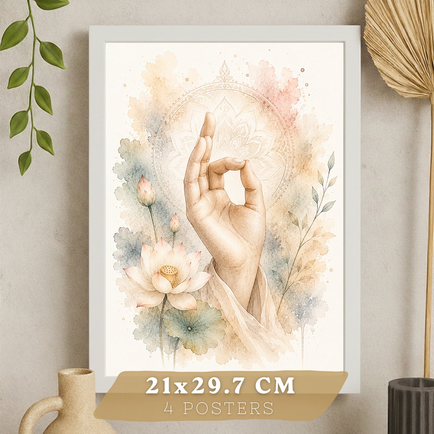 Posters Espirituales con Rueda del Dharma, Yin Yang y Meditación