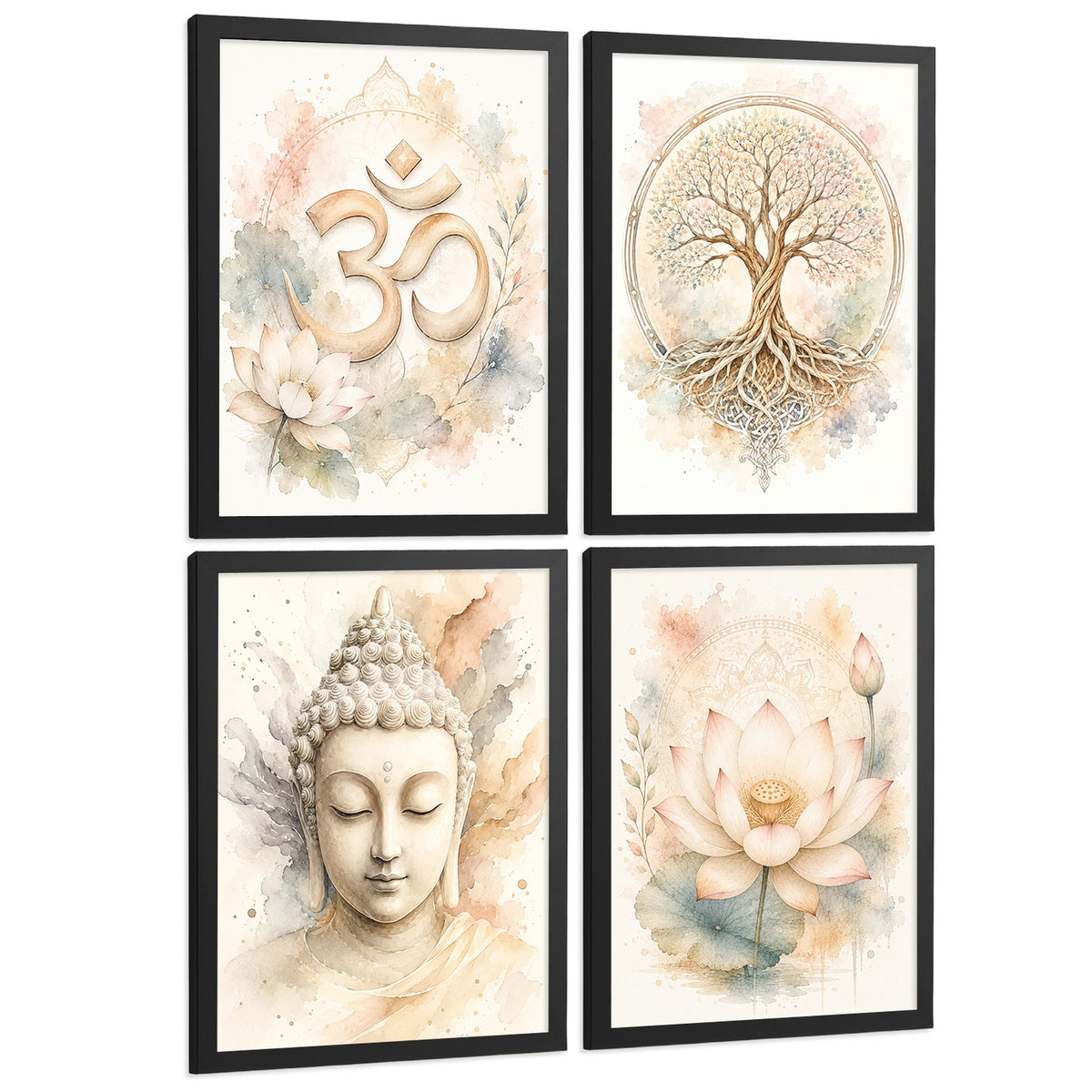 Posters Espirituales con Símbolo Om, Buda y Arte de Loto