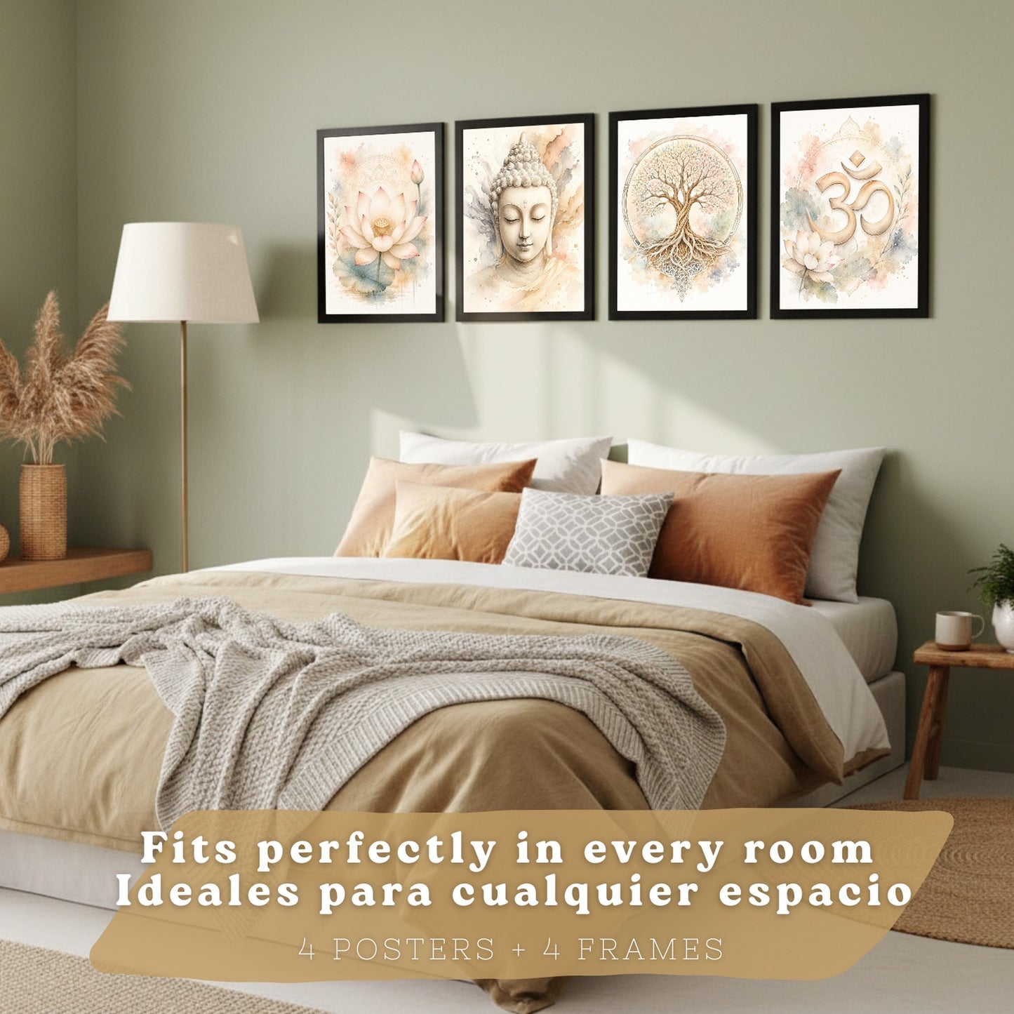 Posters Espirituales con Símbolo Om, Buda y Arte de Loto