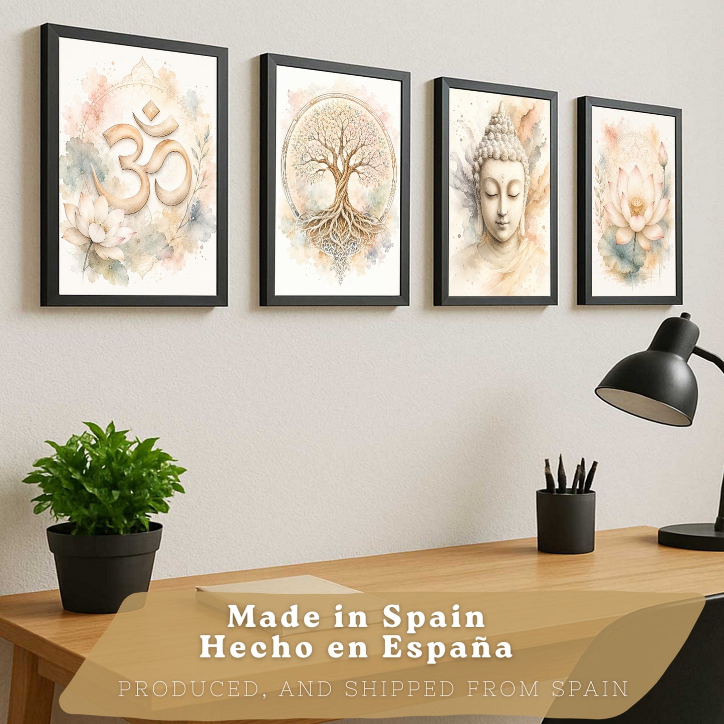 Posters Espirituales con Símbolo Om, Buda y Arte de Loto