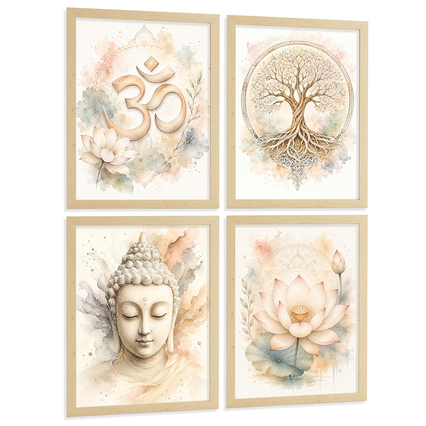 Posters Espirituales con Símbolo Om, Buda y Arte de Loto