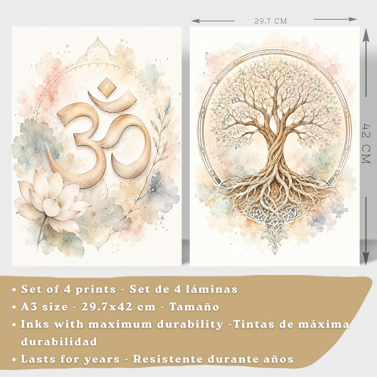 Posters Espirituales con Símbolo Om, Buda y Arte de Loto