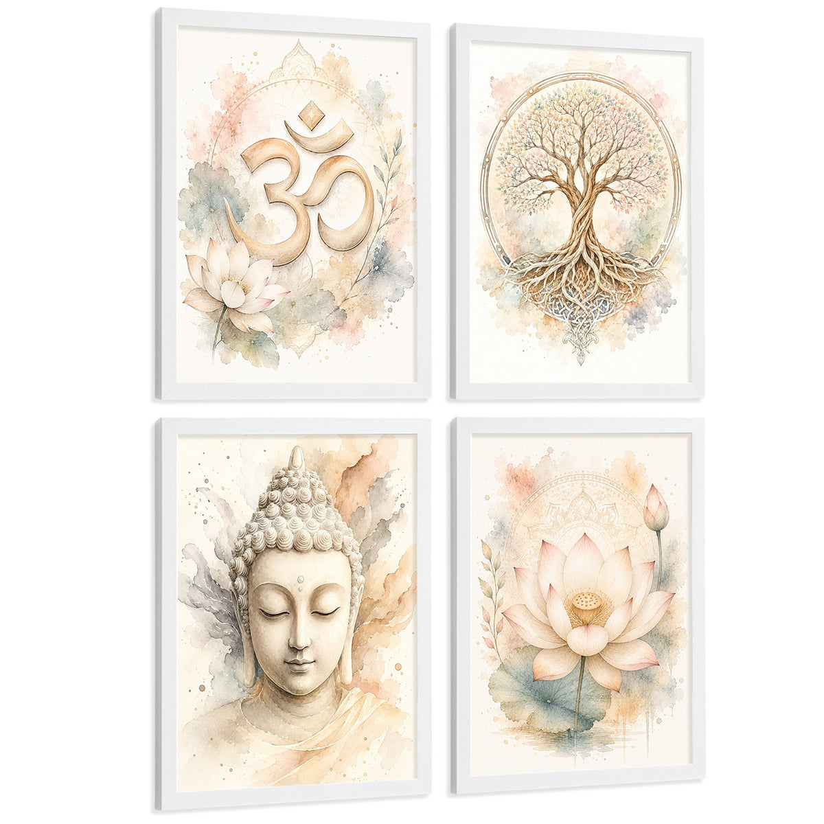 Posters Espirituales con Símbolo Om, Buda y Arte de Loto