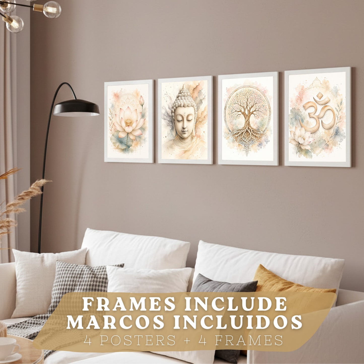 Posters Espirituales con Símbolo Om, Buda y Arte de Loto