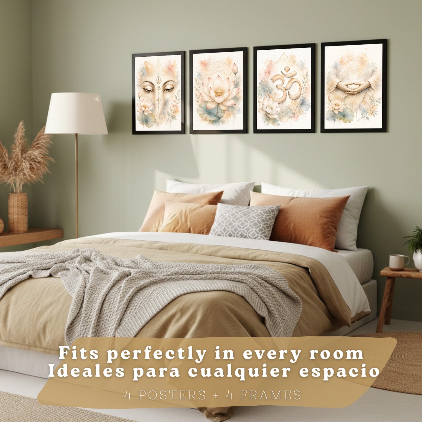 Posters Espirituales con Loto, Om y Ganesha Acuarela
