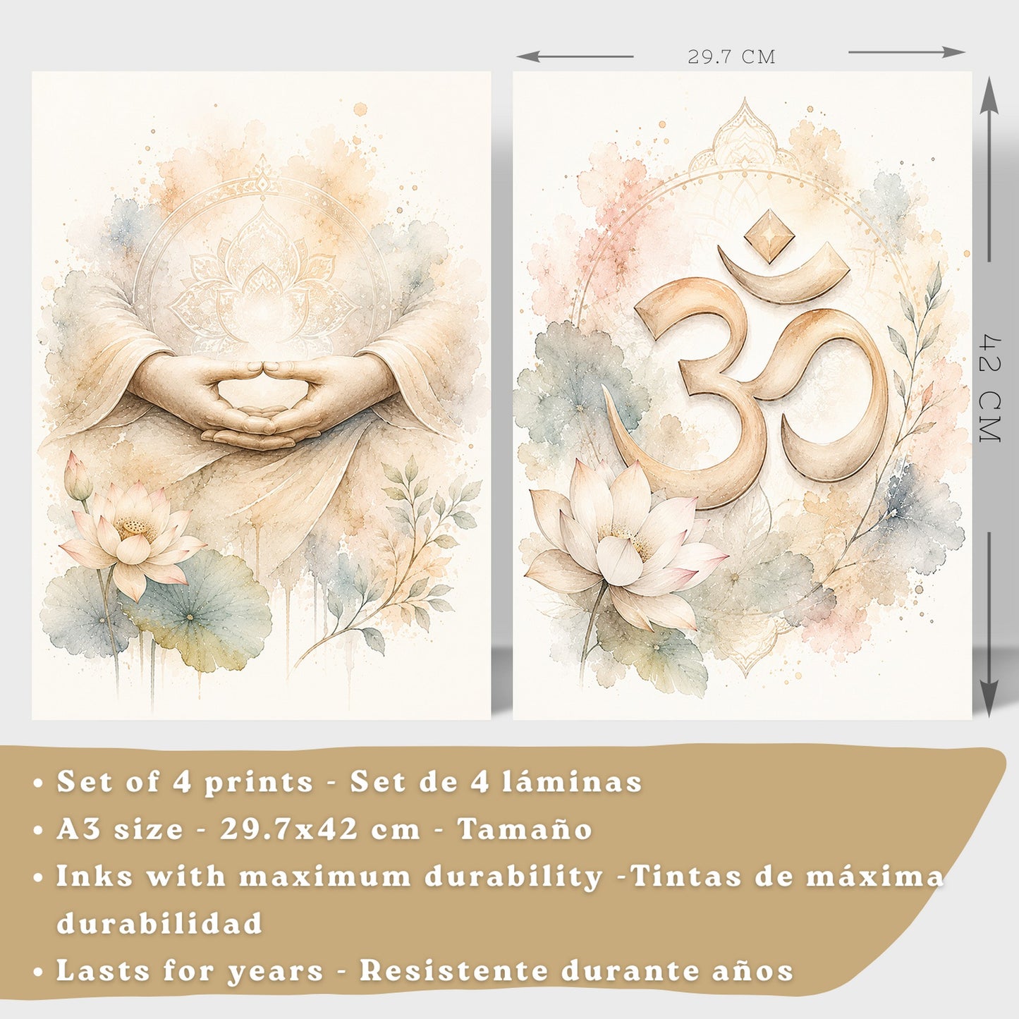 Posters Espirituales con Loto, Om y Ganesha Acuarela