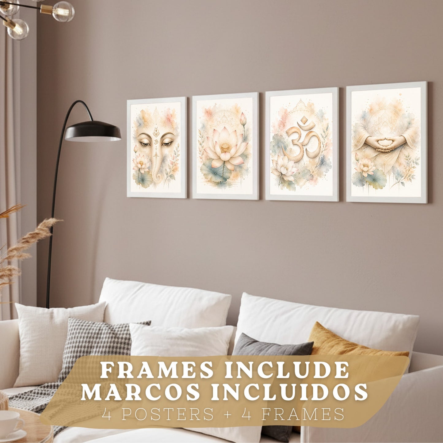 Posters Espirituales con Loto, Om y Ganesha Acuarela