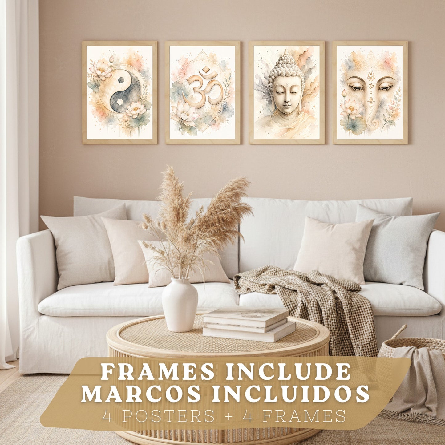 Posters Espirituales con Yin Yang, Om, Buda y Ganesha