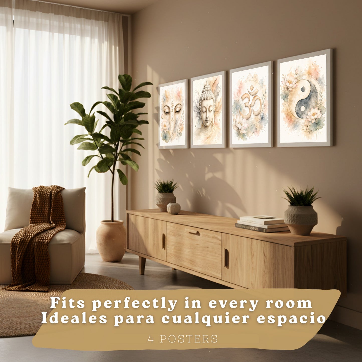 Posters Espirituales con Yin Yang, Om, Buda y Ganesha