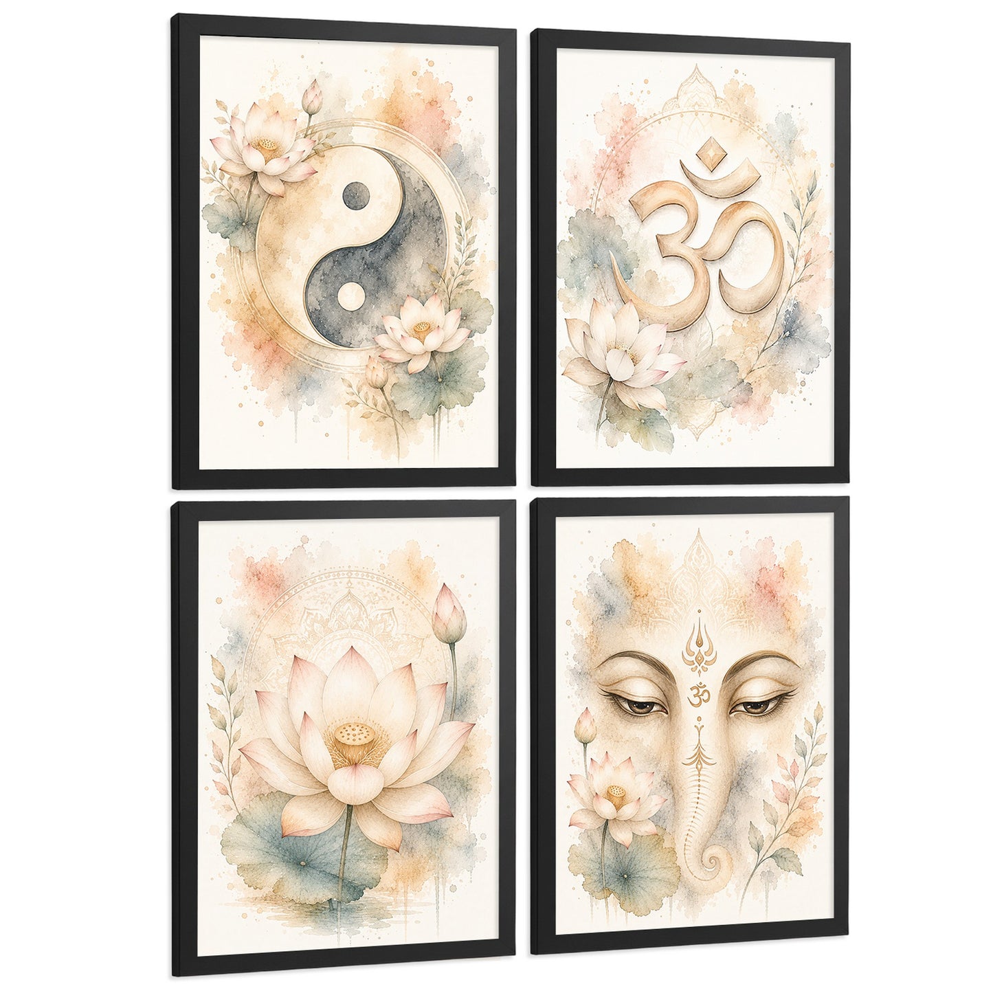 Posters Espirituales con Yin Yang, Om, Loto y Ganesha
