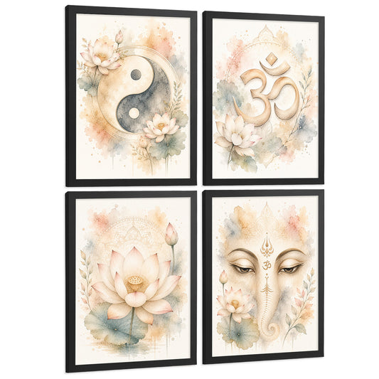 Posters Espirituales con Yin Yang, Om, Loto y Ganesha