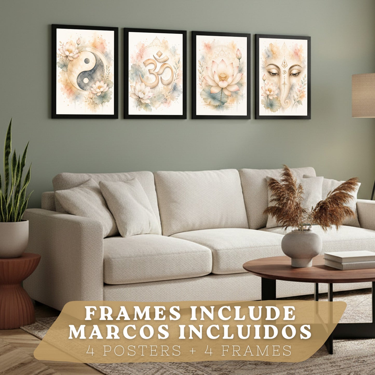 Posters Espirituales con Yin Yang, Om, Loto y Ganesha