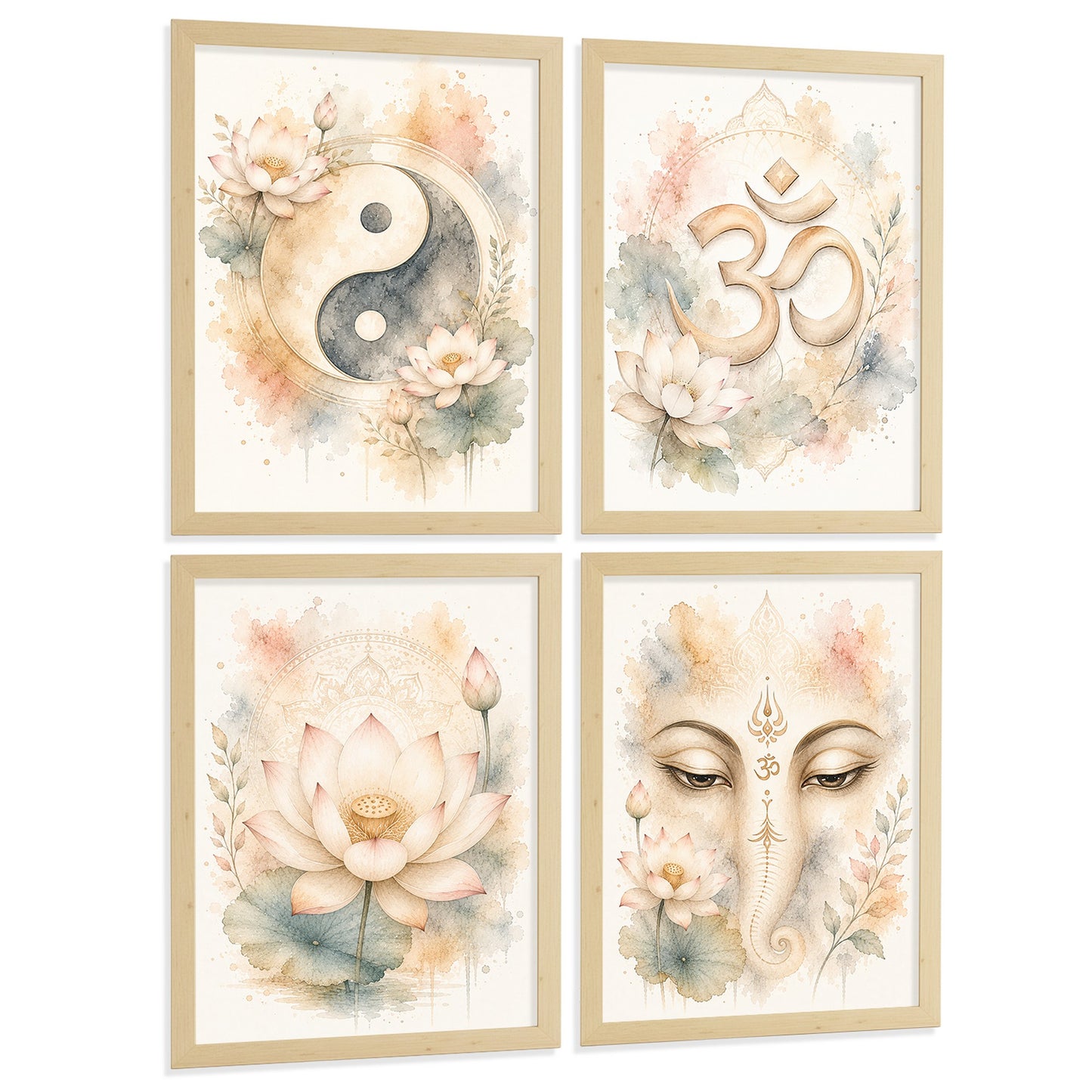 Posters Espirituales con Yin Yang, Om, Loto y Ganesha