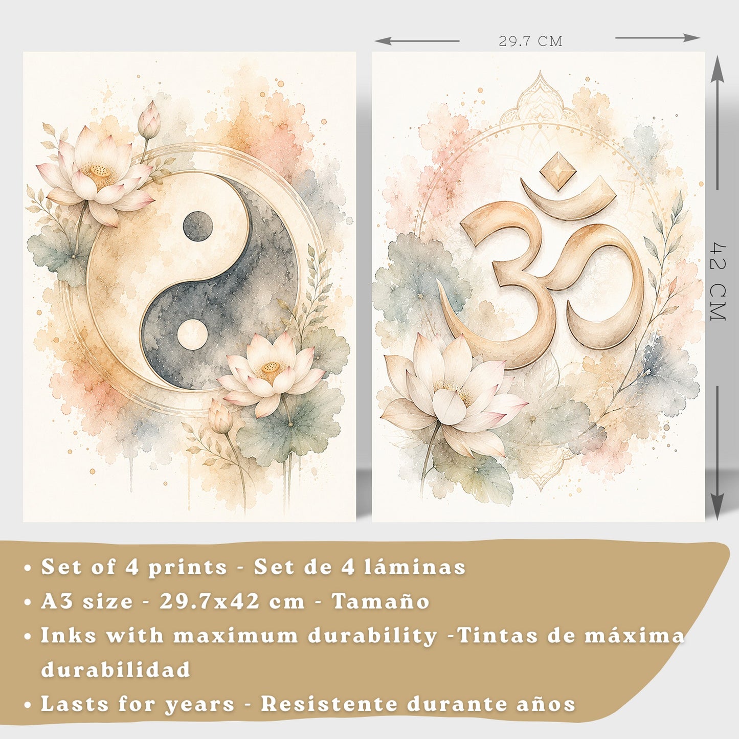 Posters Espirituales con Yin Yang, Om, Loto y Ganesha