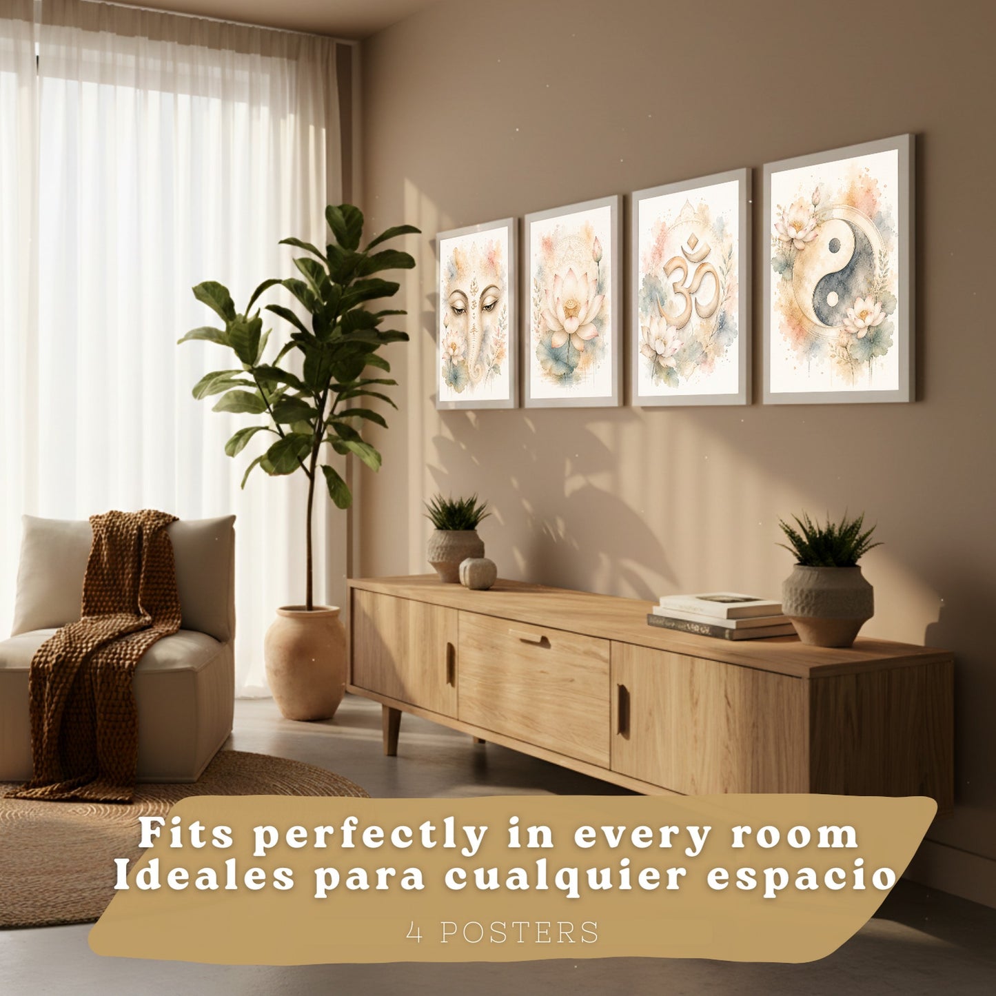 Posters Espirituales con Yin Yang, Om, Loto y Ganesha