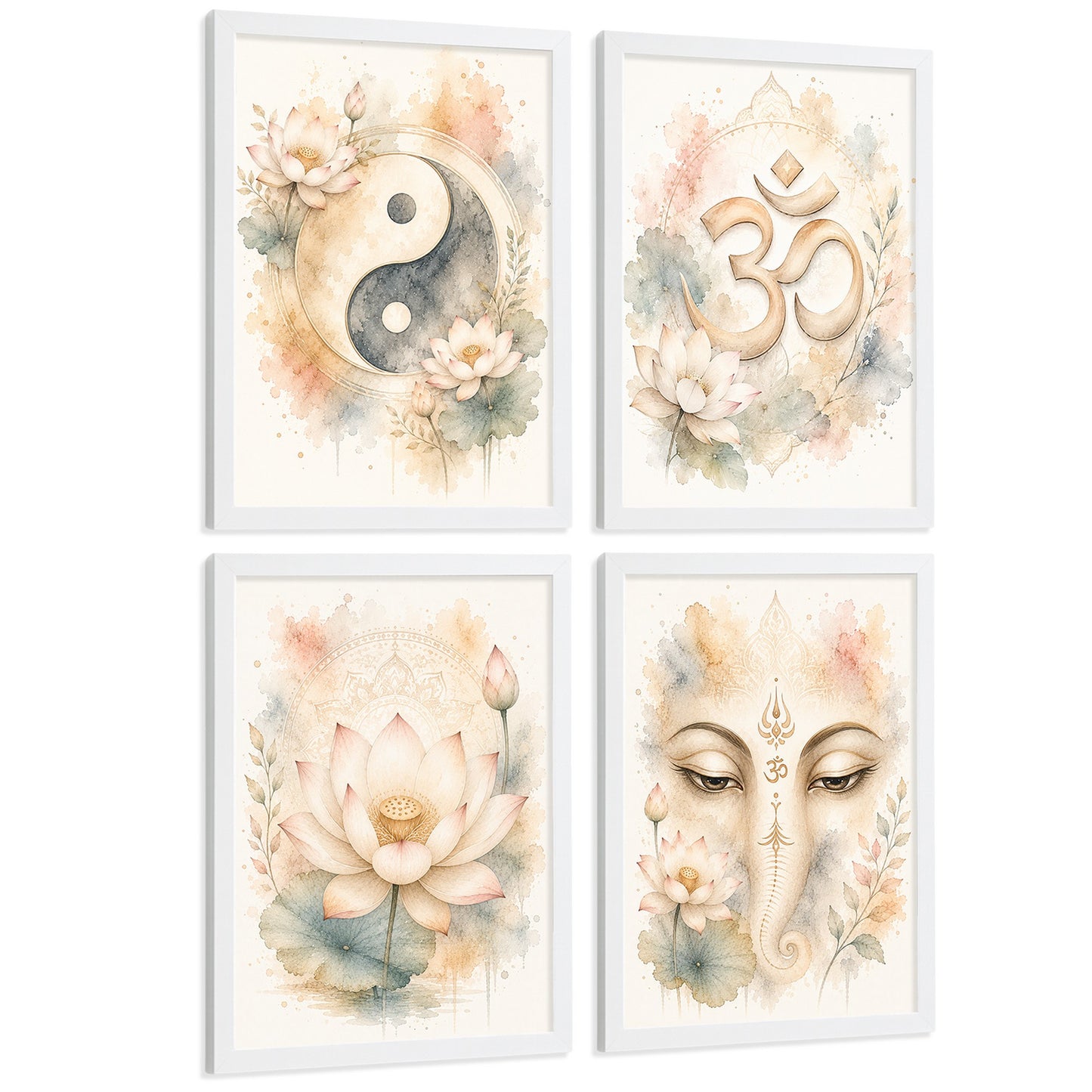 Posters Espirituales con Yin Yang, Om, Loto y Ganesha