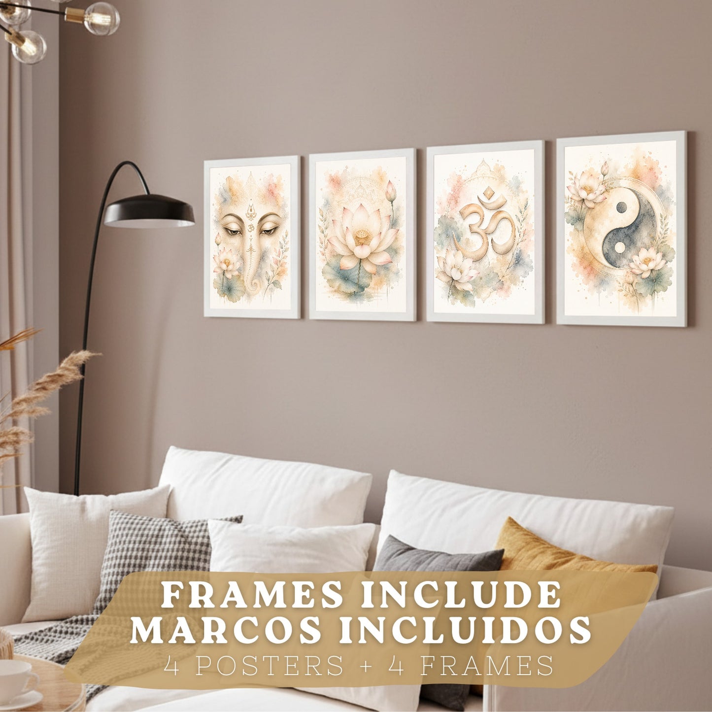 Posters Espirituales con Yin Yang, Om, Loto y Ganesha