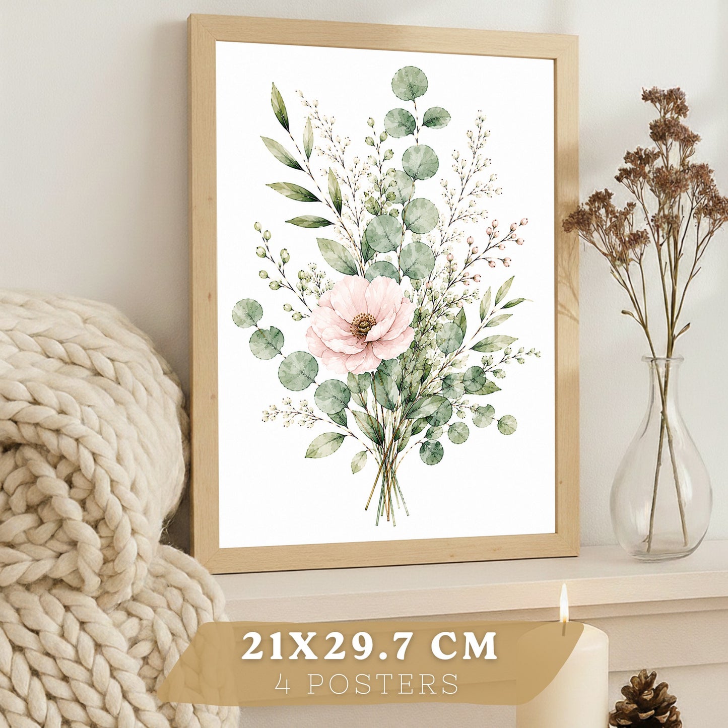 Posters Botánicos de Flores Silvestres con Eucalipto y Arte Floral