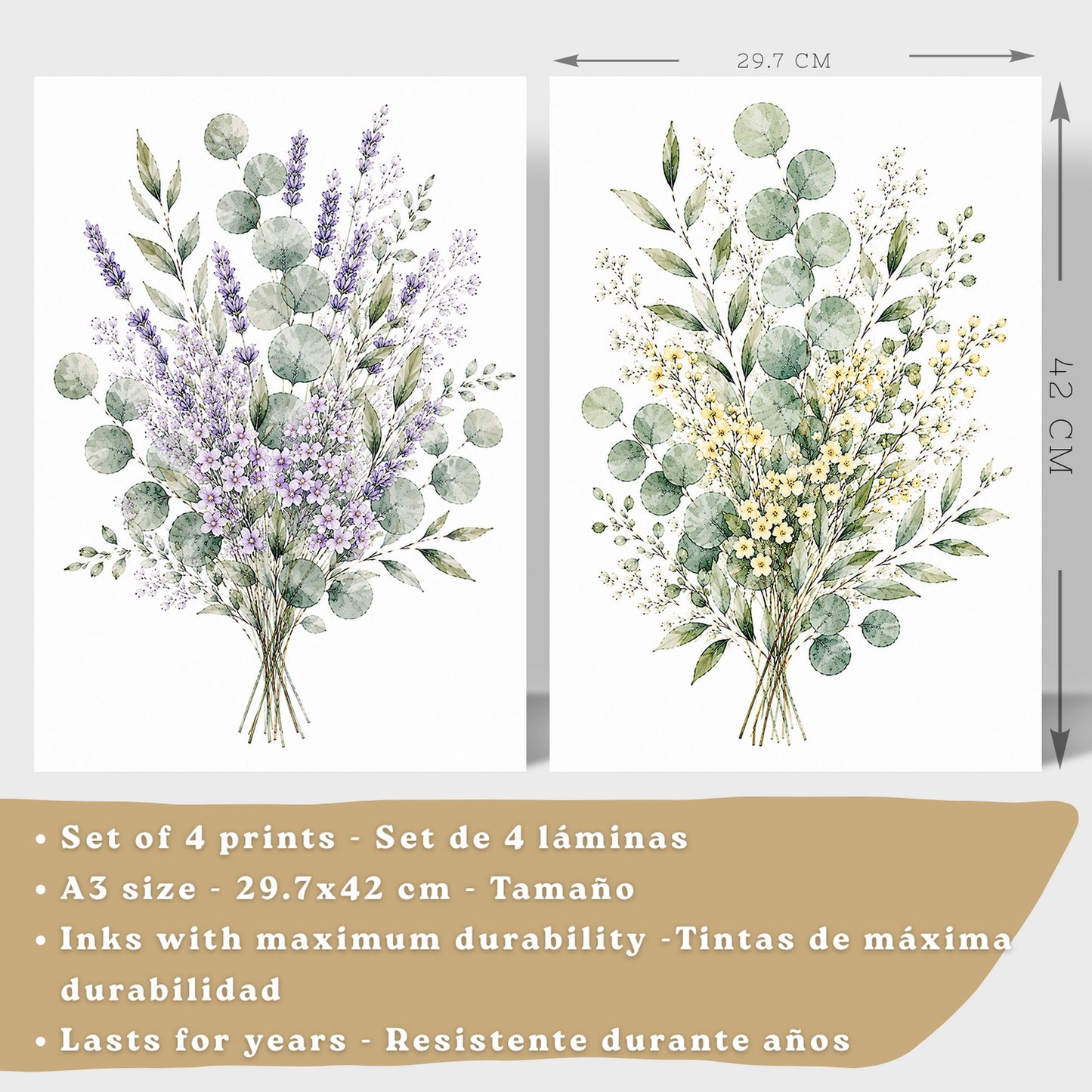 Posters Botánicos de Flores Silvestres con Eucalipto y Arte Floral