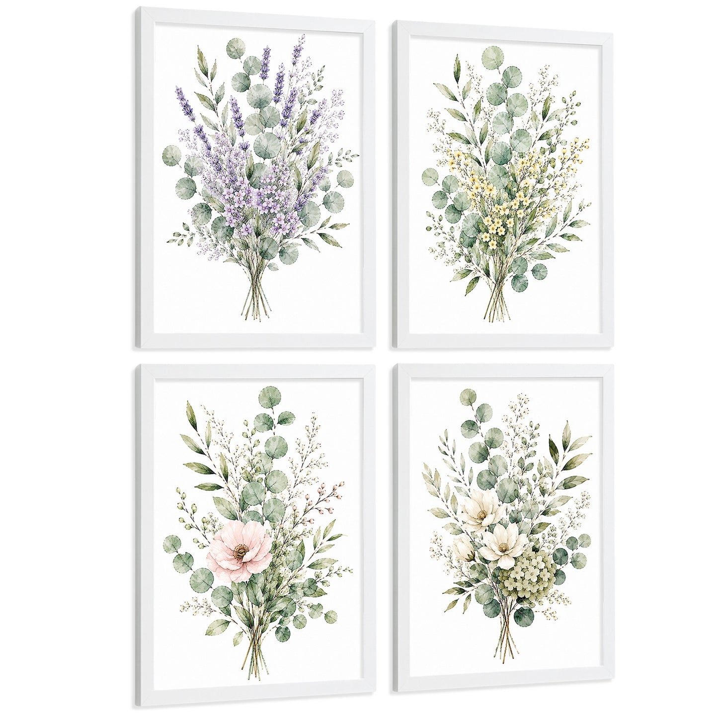 Posters Botánicos de Flores Silvestres con Eucalipto y Arte Floral