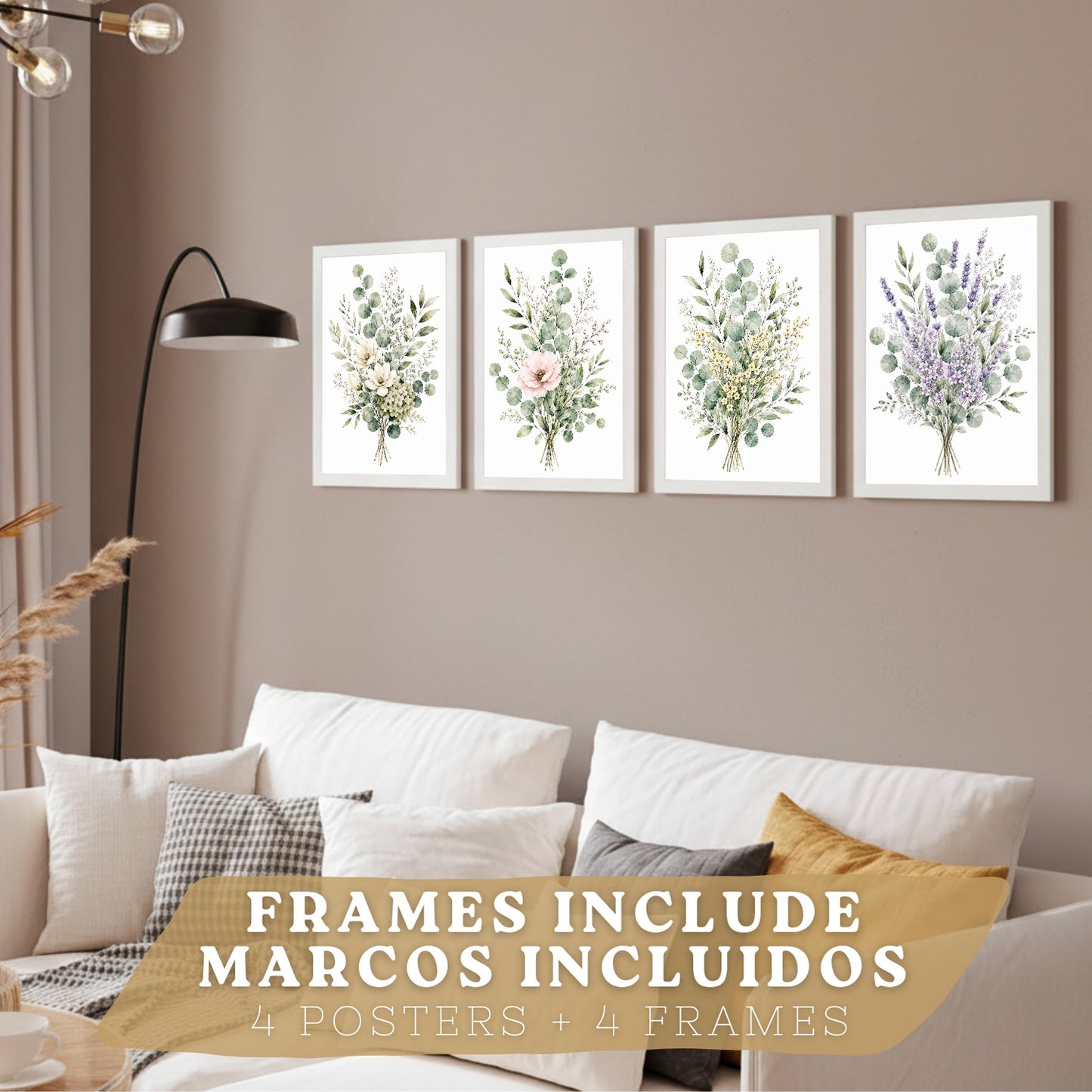 Posters Botánicos de Flores Silvestres con Eucalipto y Arte Floral