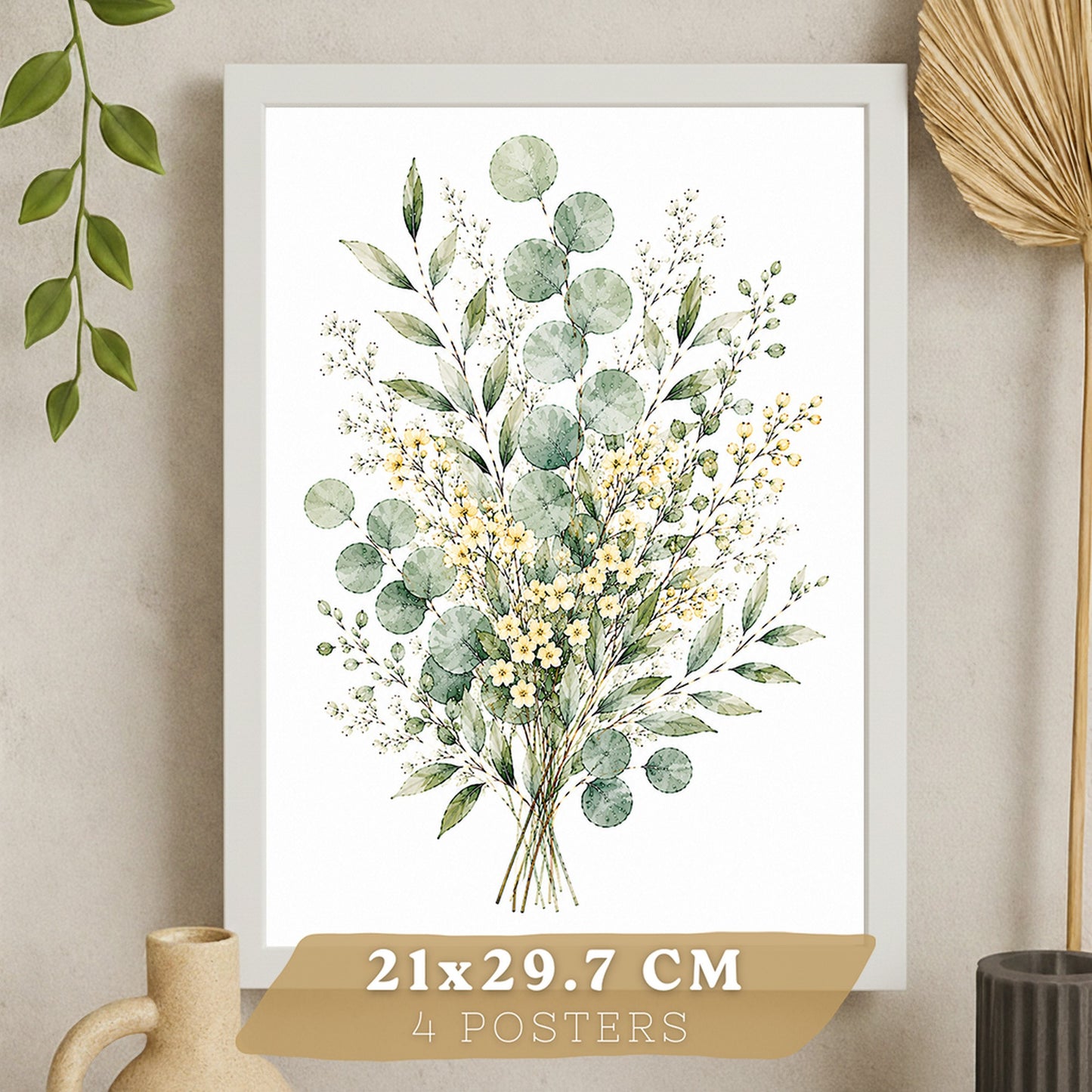 Posters Botánicos de Flores Silvestres con Eucalipto y Arte Floral