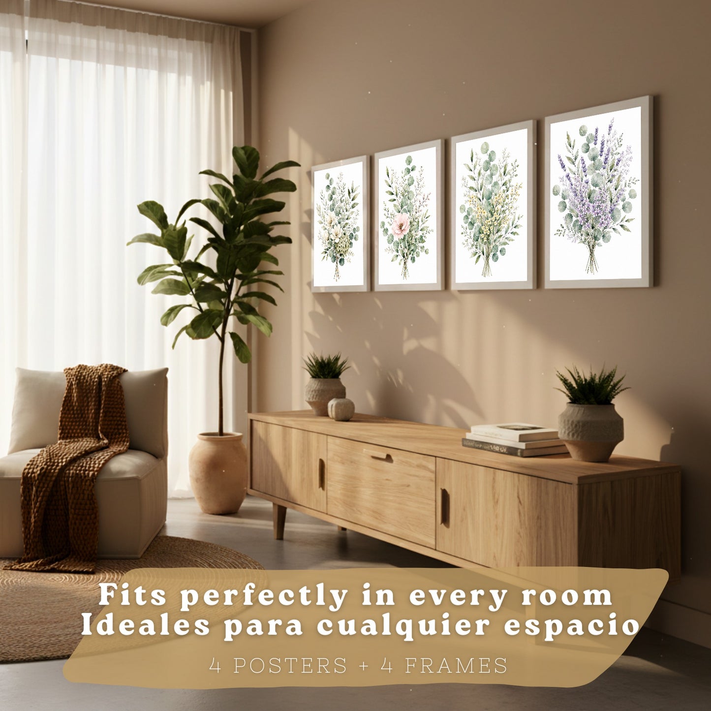 Posters Botánicos de Flores Silvestres con Eucalipto y Arte Floral