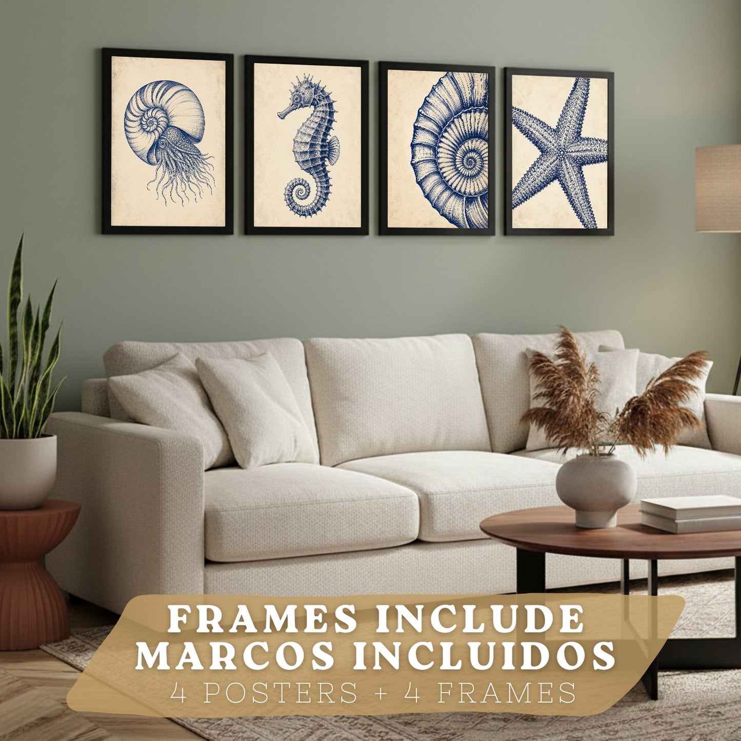 Posters de Costero con Nautilus Caballito de Mar y Estrella de Mar
