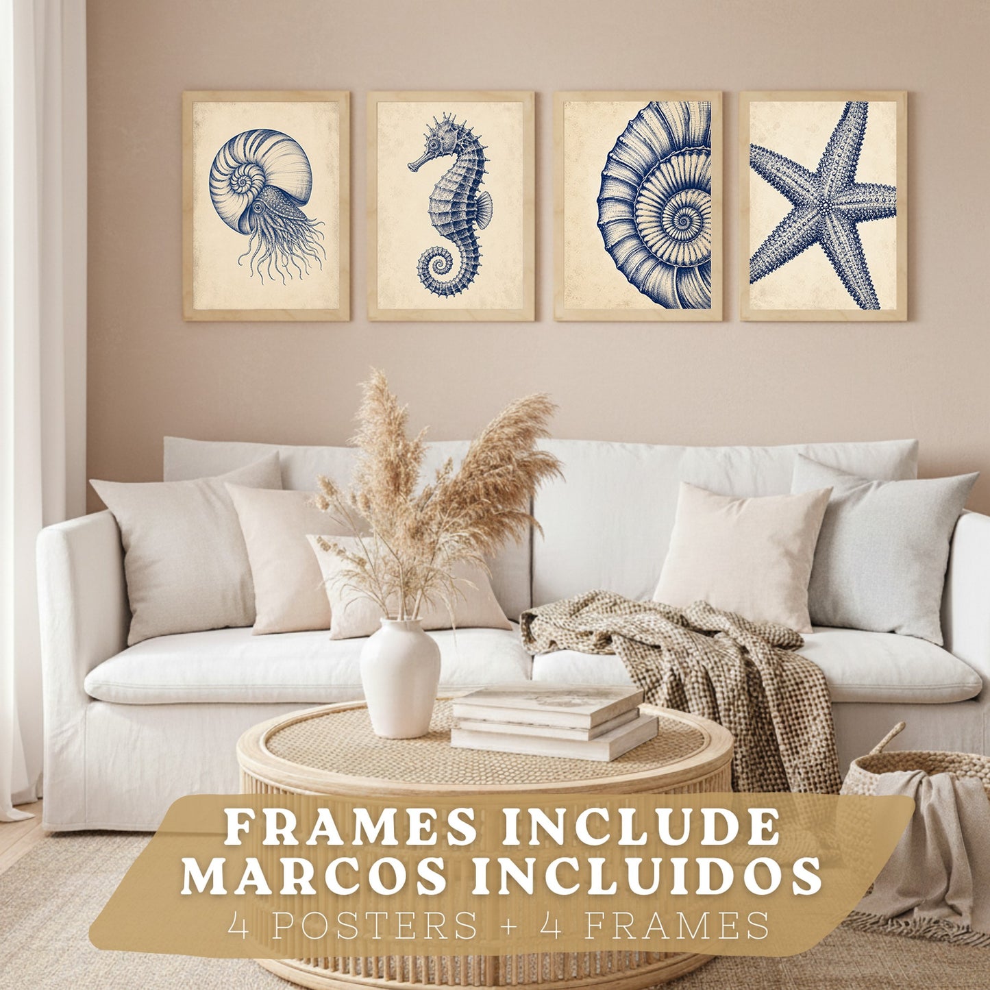 Posters de Costero con Nautilus Caballito de Mar y Estrella de Mar