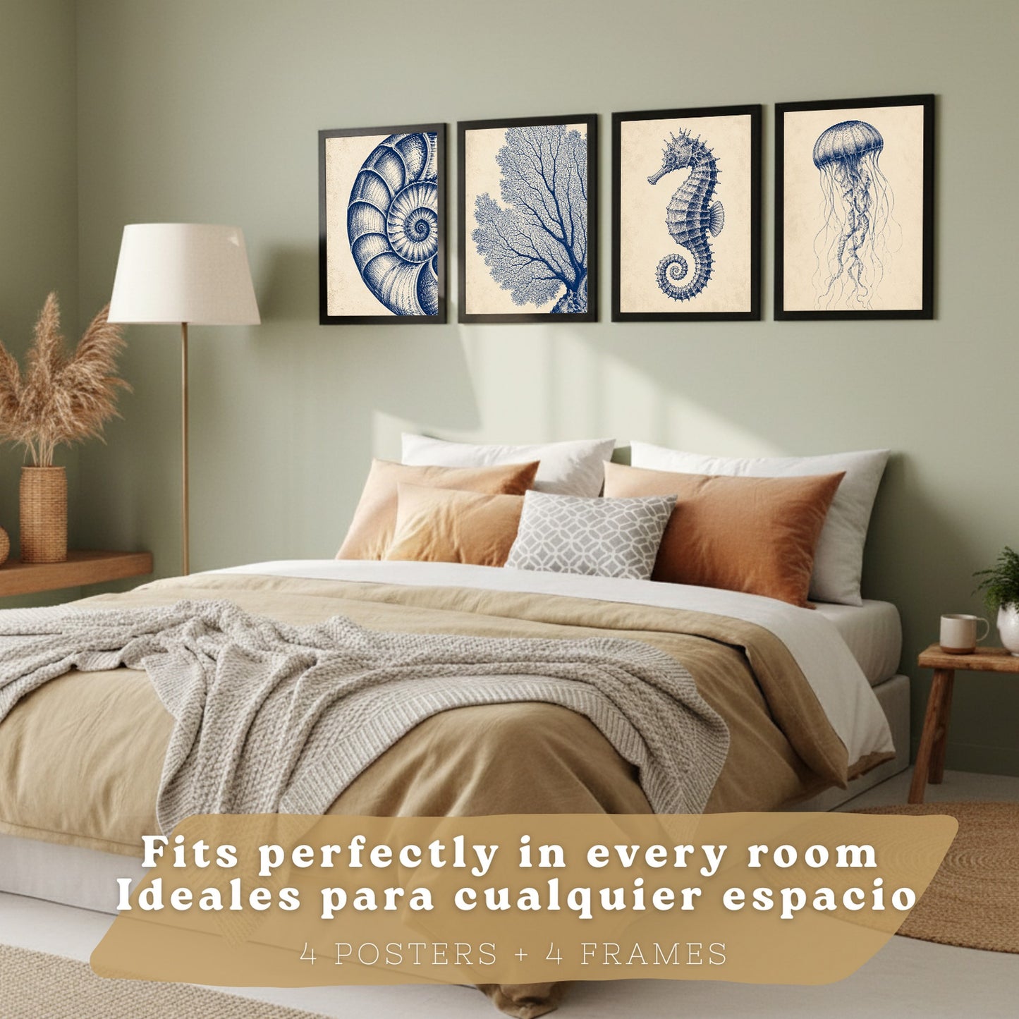 Posters de Costero con Medusa, Caballito de Mar y Arte de Nautilus