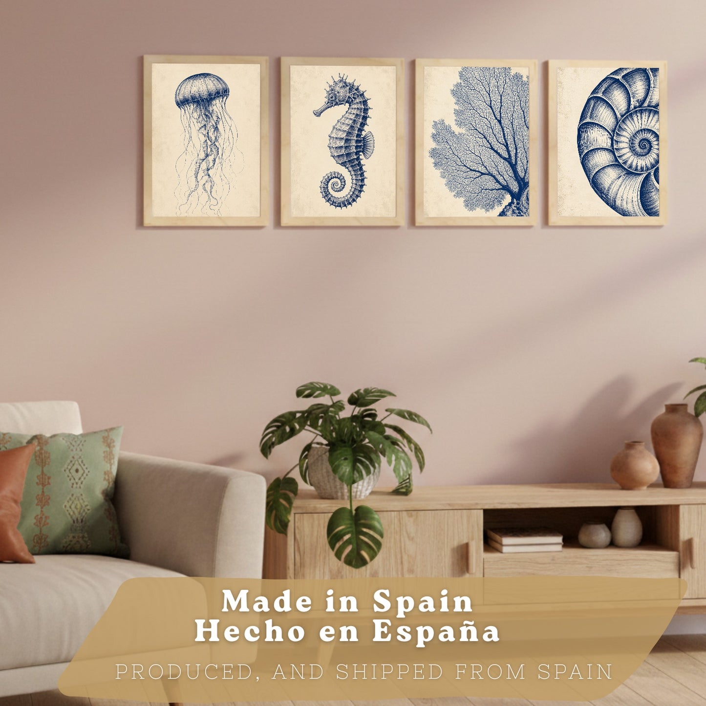 Posters de Costero con Medusa, Caballito de Mar y Arte de Nautilus