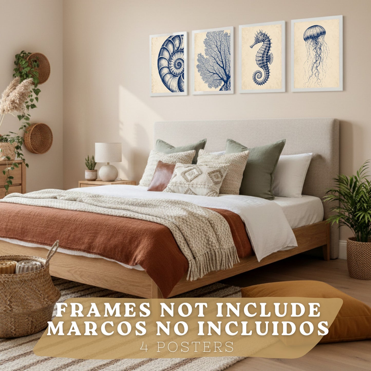 Posters de Costero con Medusa, Caballito de Mar y Arte de Nautilus