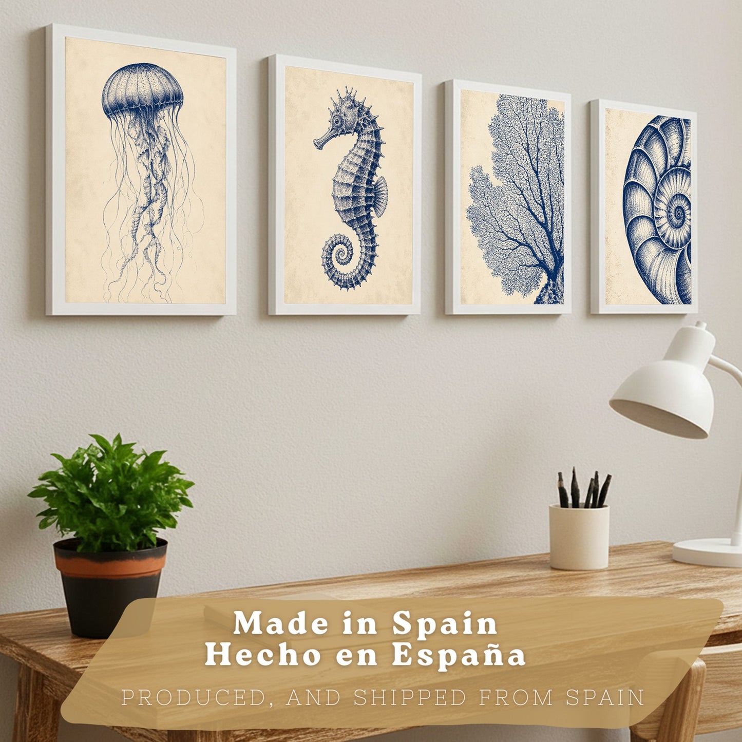 Posters de Costero con Medusa, Caballito de Mar y Arte de Nautilus