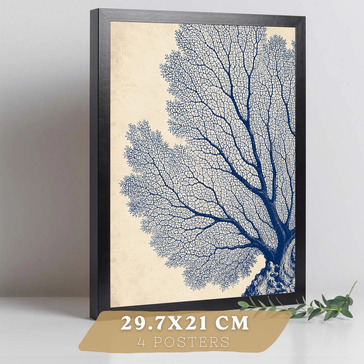 Posters de Azul Costero con Coral, Nautilus y Estrella de Mar